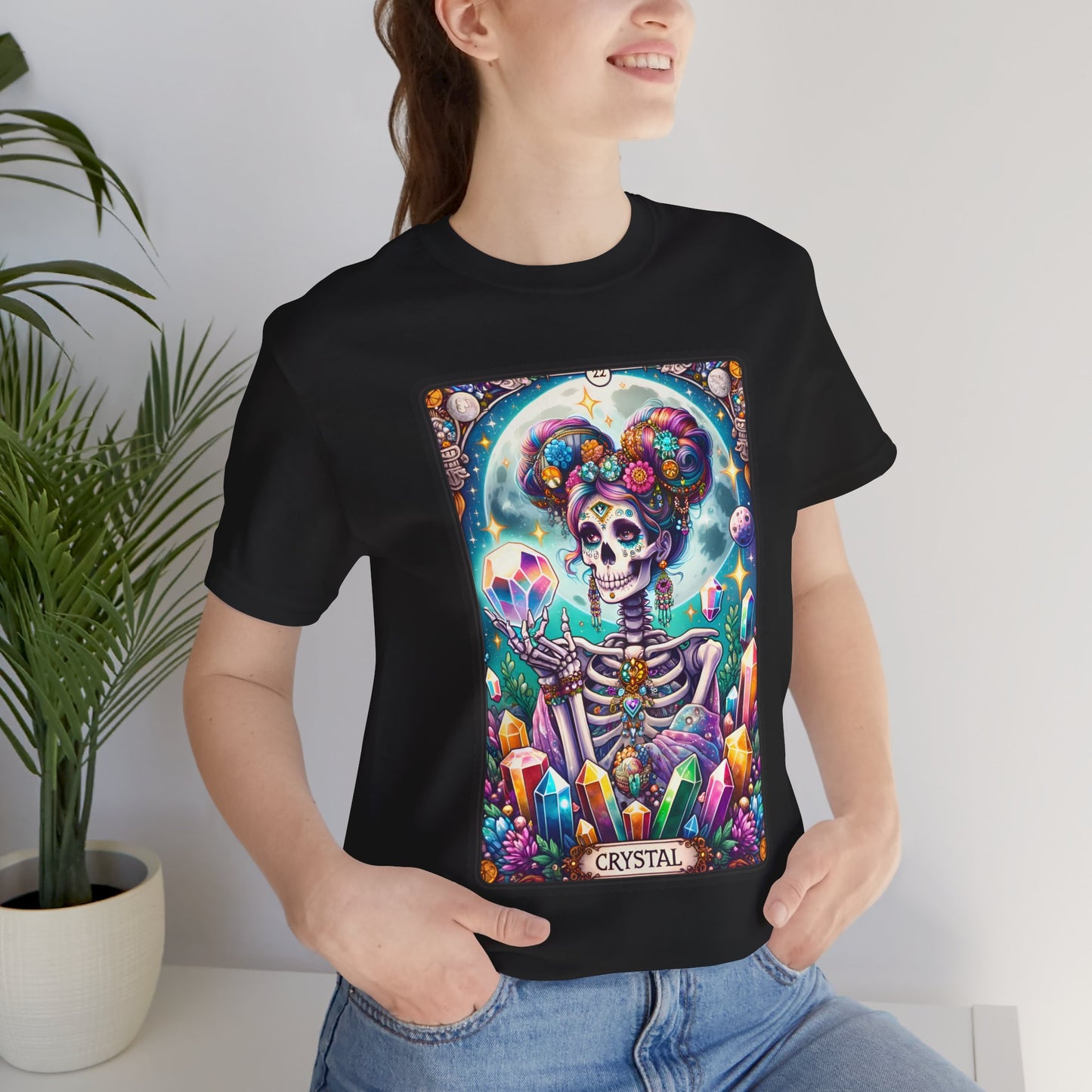 Crystal Skeleton Unisex Jersey Tee - Crystal Tarot Card Shirt, Crystal Shirt, Tarot Card Shirt,