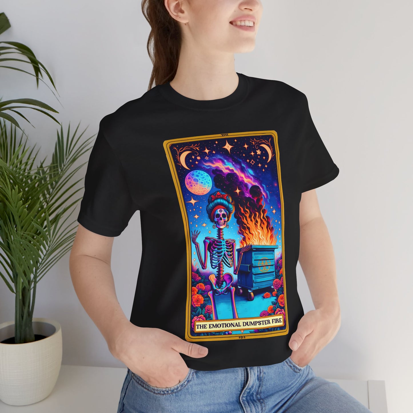 Emotional Dumpster Fire Skeleton Tee -The Emotional Dumpster Fire Funny Tarot Card T-Shirt, Witchy Skull Tarot T-Shirt, Funny Witchy Skeleton Shirt