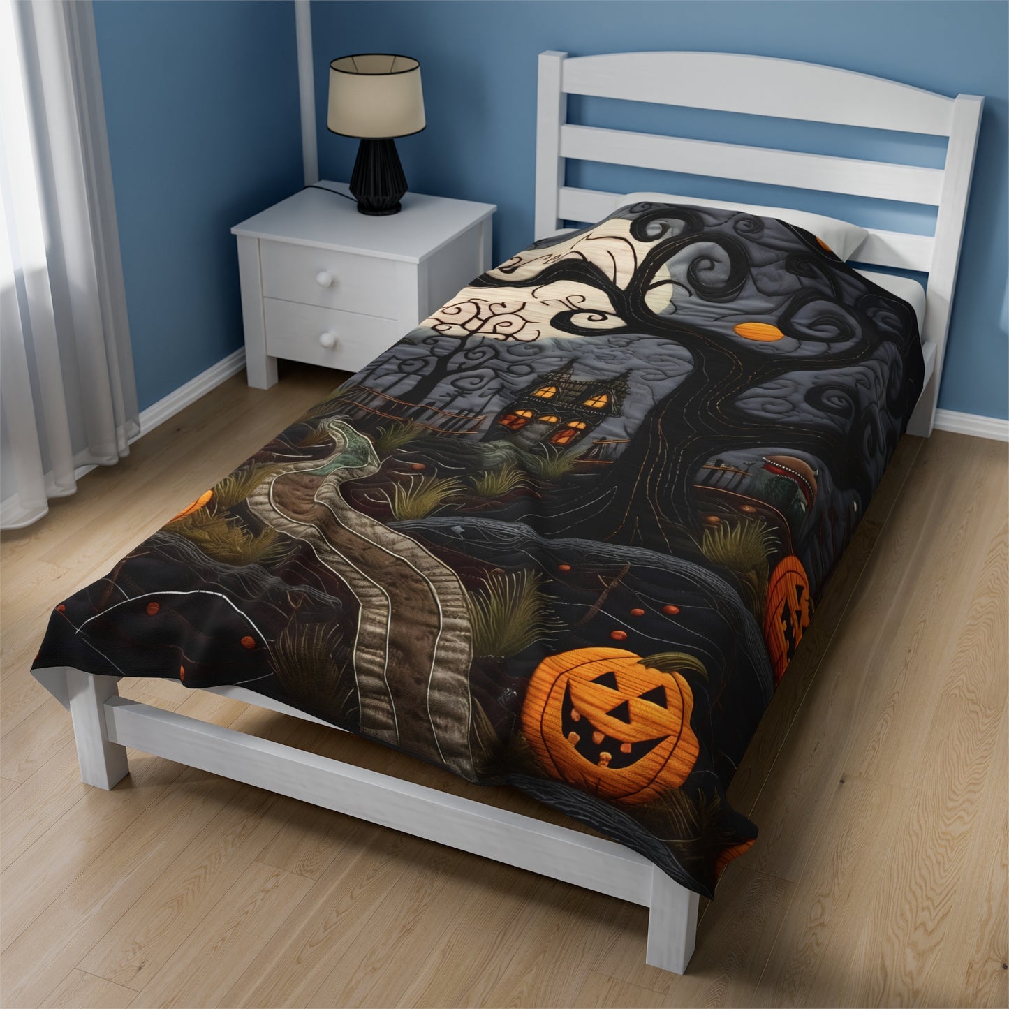 Custom Halloween Plush Blanket for Couch Bed Halloween Gift Blanket Pumpkin, Vintage Retro Spooky Season Halloween