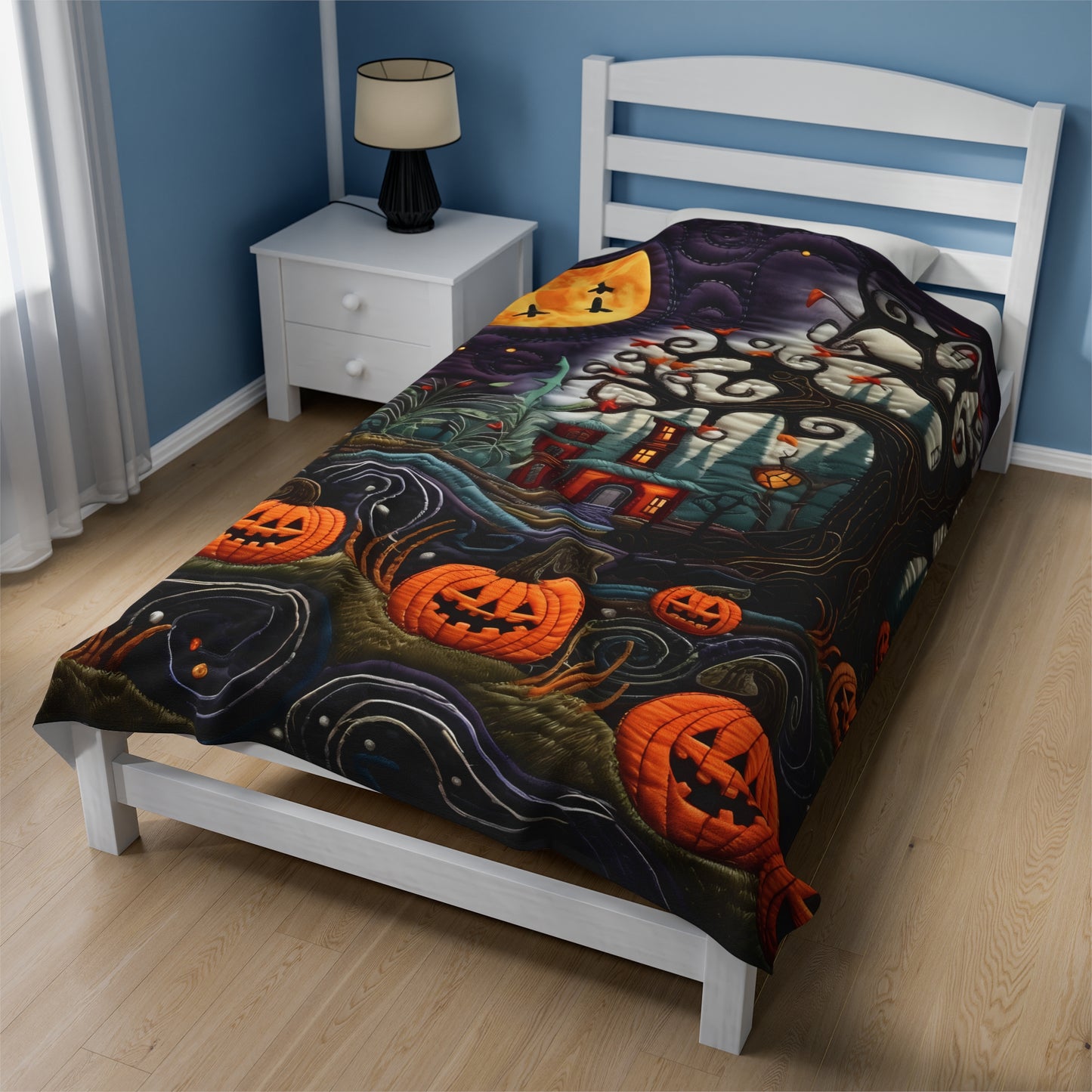 Custom Halloween Plush Blanket for Couch Bed Halloween Gift Blanket Pumpkin, Vintage Retro Spooky Season Halloween