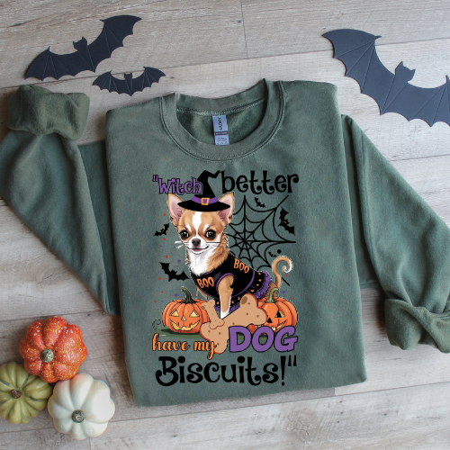 Halloween Dog Lover Crewneck Sweatshirt - "Witch Better Have My Dog Biscuits!"