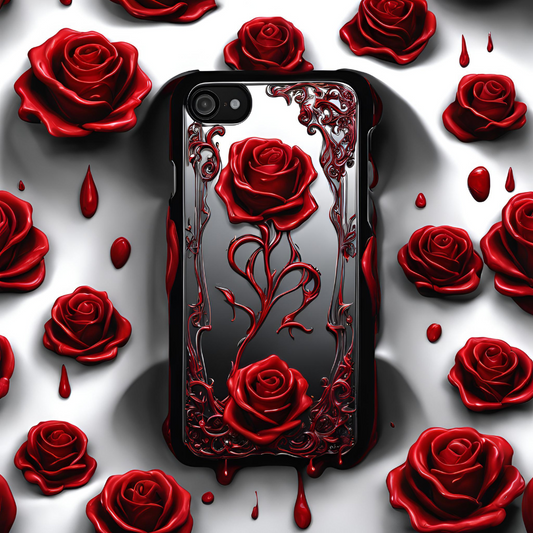 Elegant Rose Phone Case - Tough Protection with Floral Design, Gothic Dripping Red Rose Phone Case for iPhone, Samsung, and Google Pixel