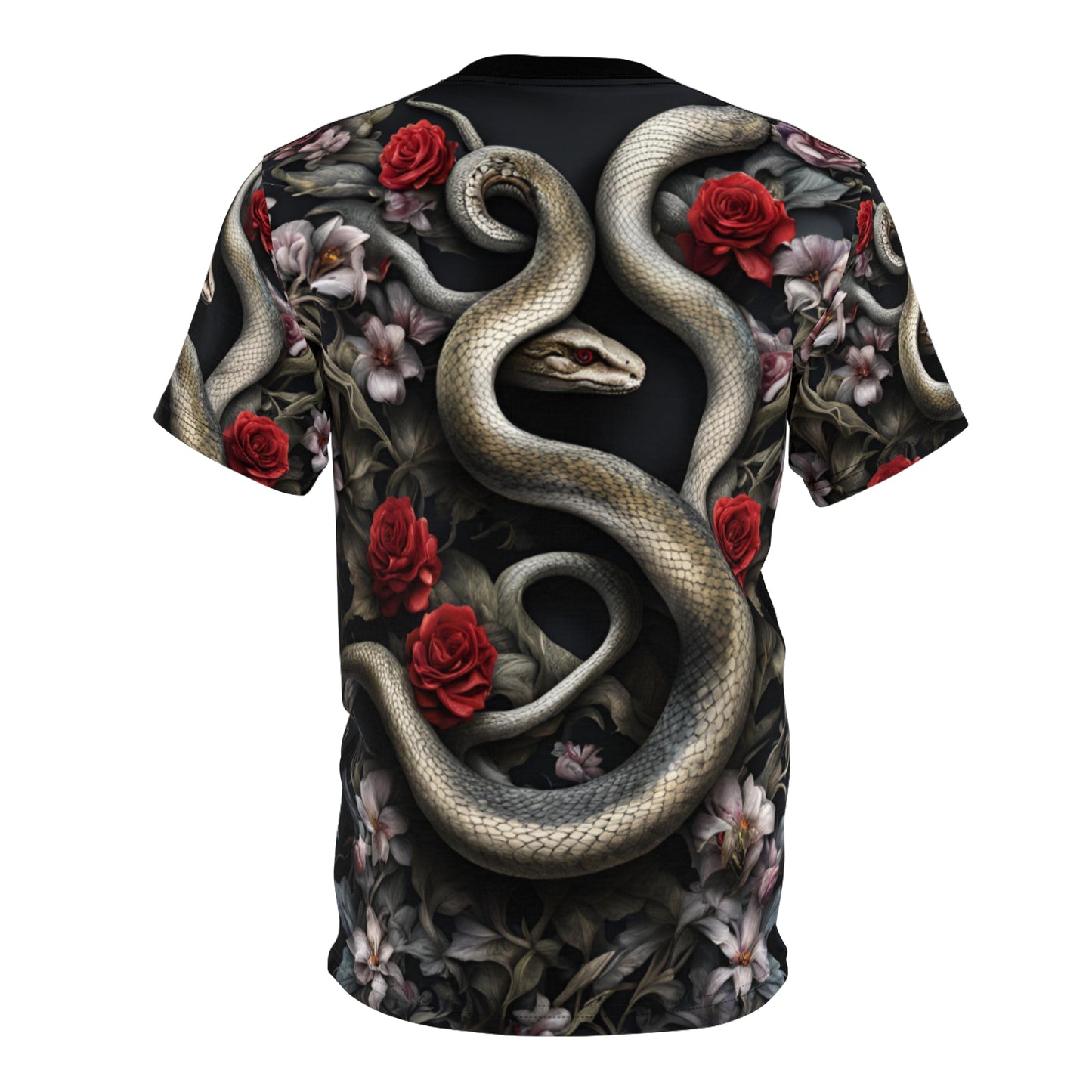Serpent and Roses Unisex Tee - Edgy Floral Graphic Shirt
