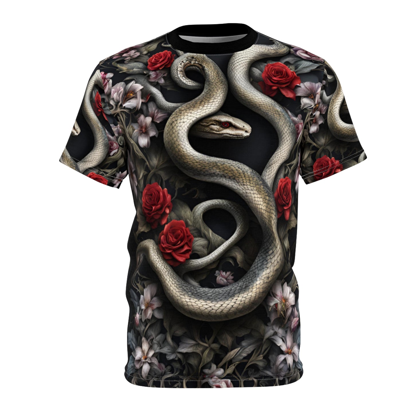 Serpent and Roses Unisex Tee - Edgy Floral Graphic Shirt