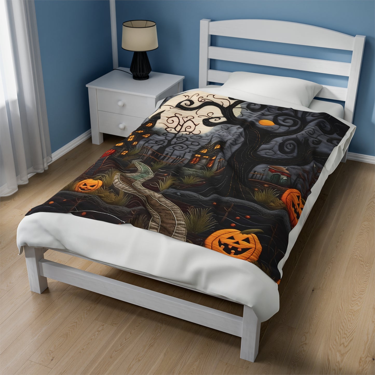 Custom Halloween Plush Blanket for Couch Bed Halloween Gift Blanket Pumpkin, Vintage Retro Spooky Season Halloween