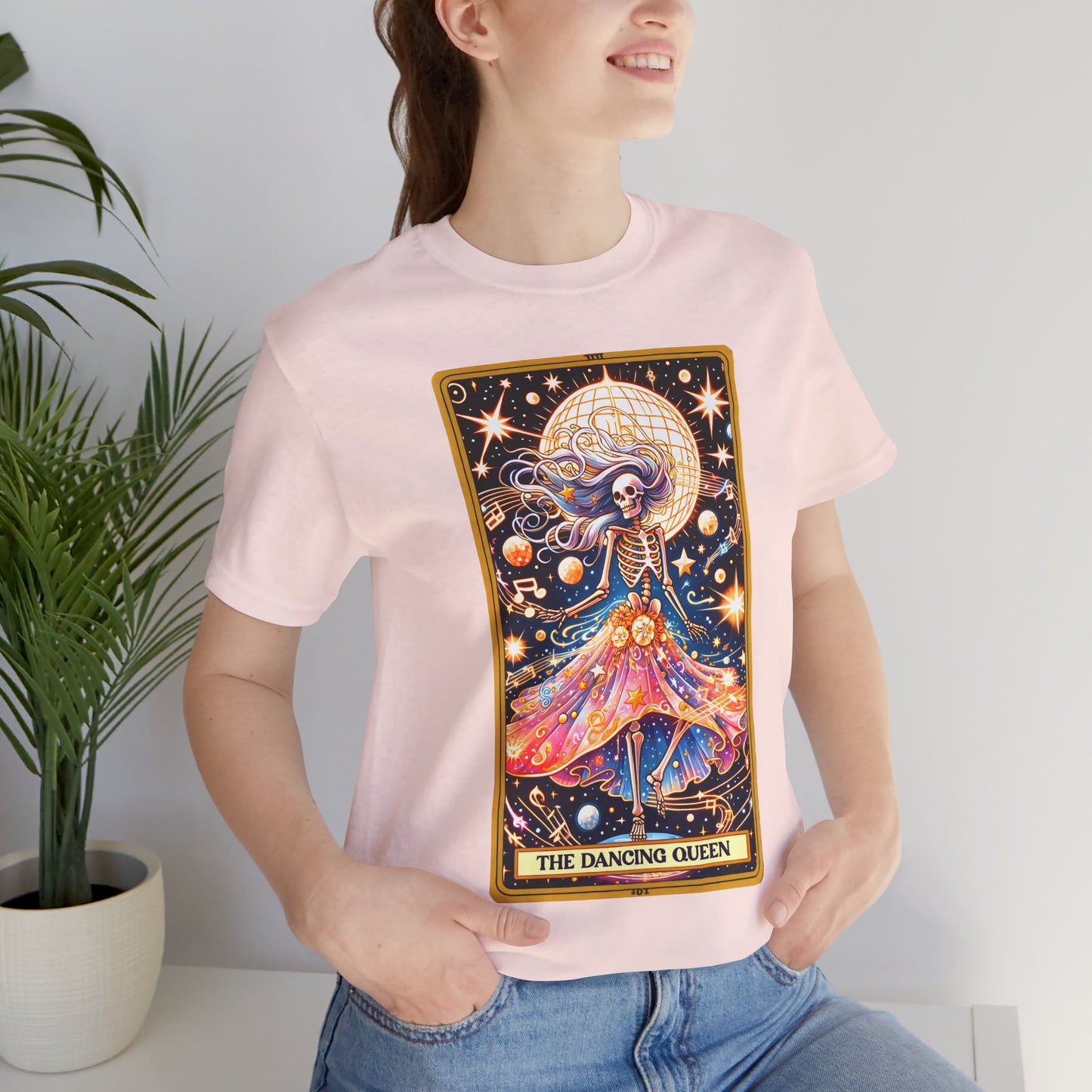 Dancing Queen Graphic Tee, Dancing Queen Skeleton Tarot Card T-Shirt, Aesthetic Goth Apparel, Witchy Clothing, Mystical Tarot Top for Women