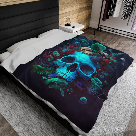 Skull and Flowers Velveteen Plush Blanket, Skull and Flowers Blanket, Gothic Design Blanket, Halloween Blanket, Skull and Flowers Gift