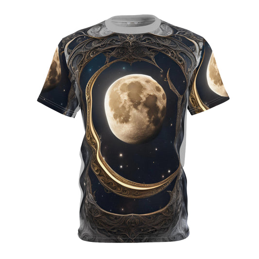 Celestial Moon Unisex Cut & Sew Tee - Dreamy Space Vibes, Celestial Moon AOP Shirt