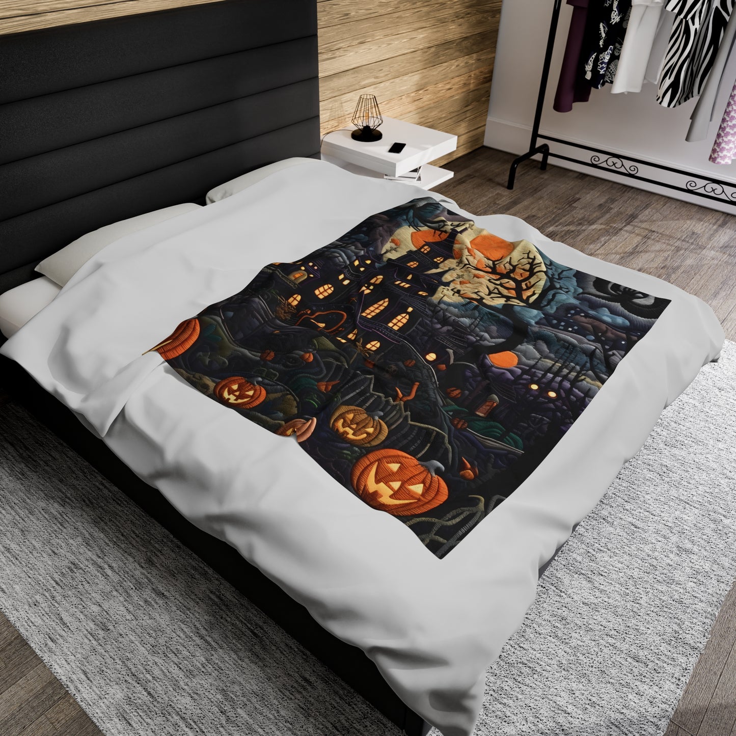 Custom Halloween Plush Blanket for Couch Bed Halloween Gift Blanket Pumpkin, Vintage Retro Spooky Season Halloween