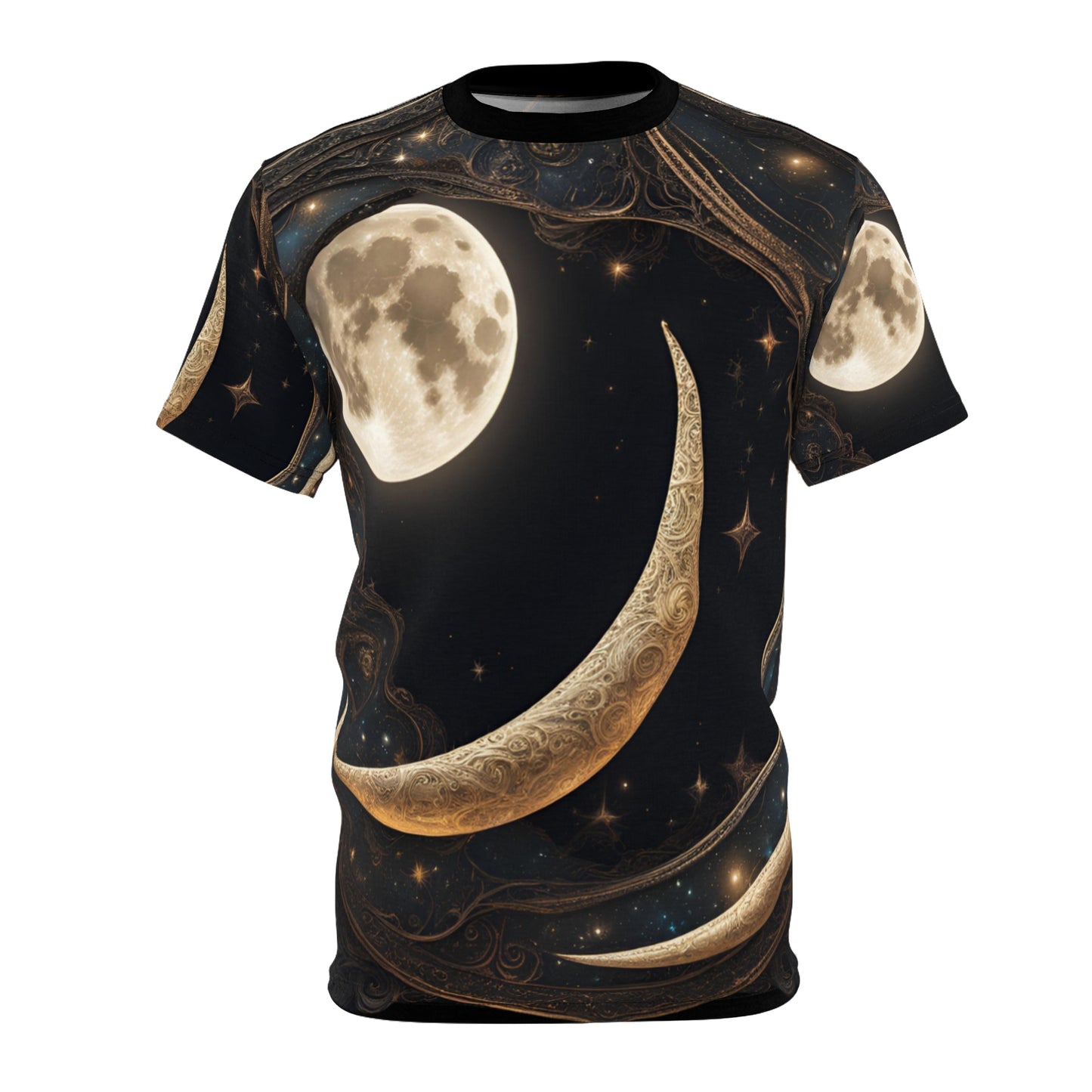 Celestial Moon Unisex Tee - Starry Night Graphic Shirt, Celestial Crescent Moon Shirt, Celestial AOP Shirt