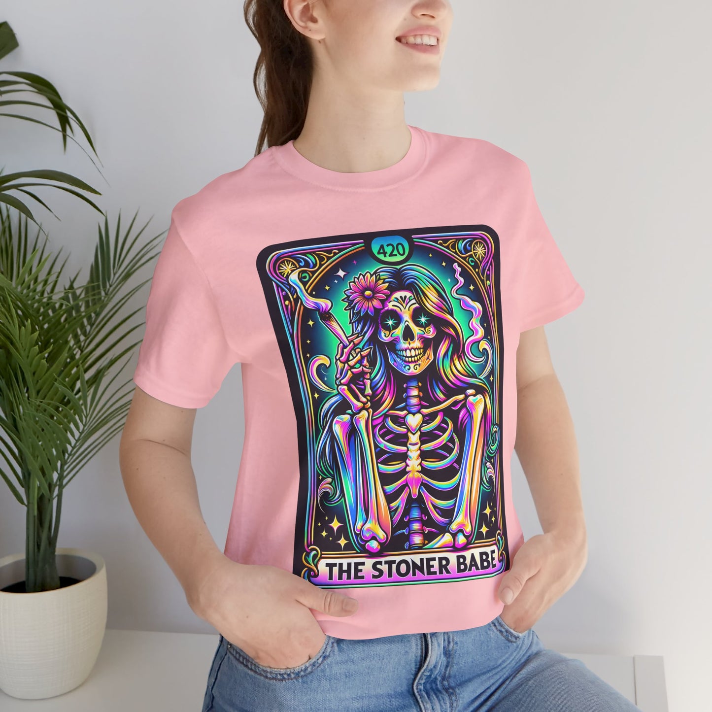 'The Stoner Babe' Unisex Jersey Tee – Colorful Skeleton Graphic for Cannabis Lovers, Stoner Babe Shirt,Stoner Mom Shirt,Organic Weed Shirt,Blaze It Shirt,Marijuana Shirt,Recreational Shirt,Stoner Shirt,Pothead Shirt,Weed