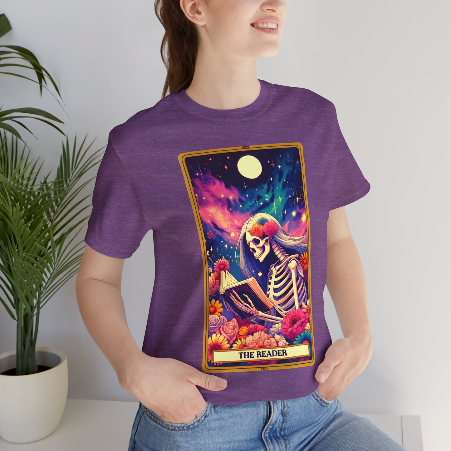 The Reader Skeleton Graphic Tee - Unisex Jersey Short Sleeve Shirt, The Reader Tarot Card Shirt, Skeleton Reading Shirt, Reading Shirt, Tarot Card Shirt, Book Lover Gift, Bookish Gift, Tarot Lover Gift