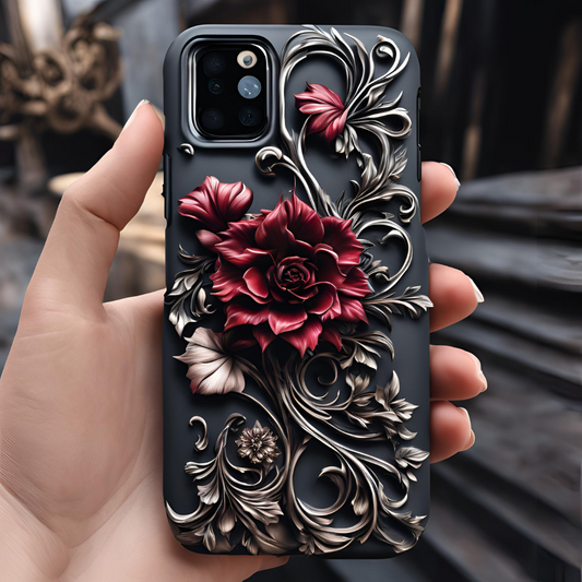 Floral Tough Phone Case - Durable & Stylish Protective Cover, Gothic Flowers Phone Case for iPhone, Samsung, and Google Pixel