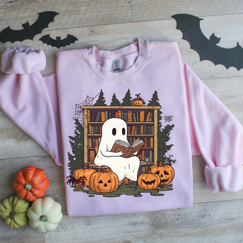Retro Ghost Reading Books Sweatshirt, Librarian Ghost Halloween, Halloween Teacher Sweatshirt, Halloween Shirt, Teacher Gift, Boo School