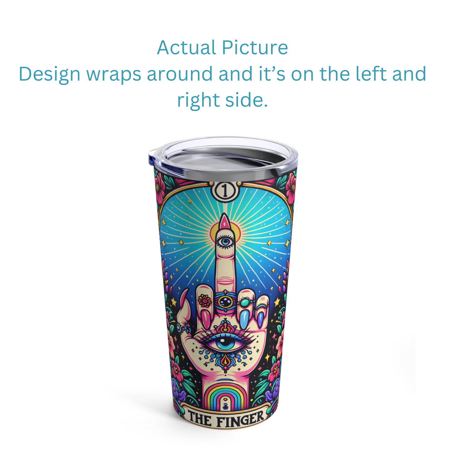 The Finger Tarot Card Tumbler, Occult coffee tarot card tumbler, The Finger Tarot tumbler, middle finger tarot card tumbler