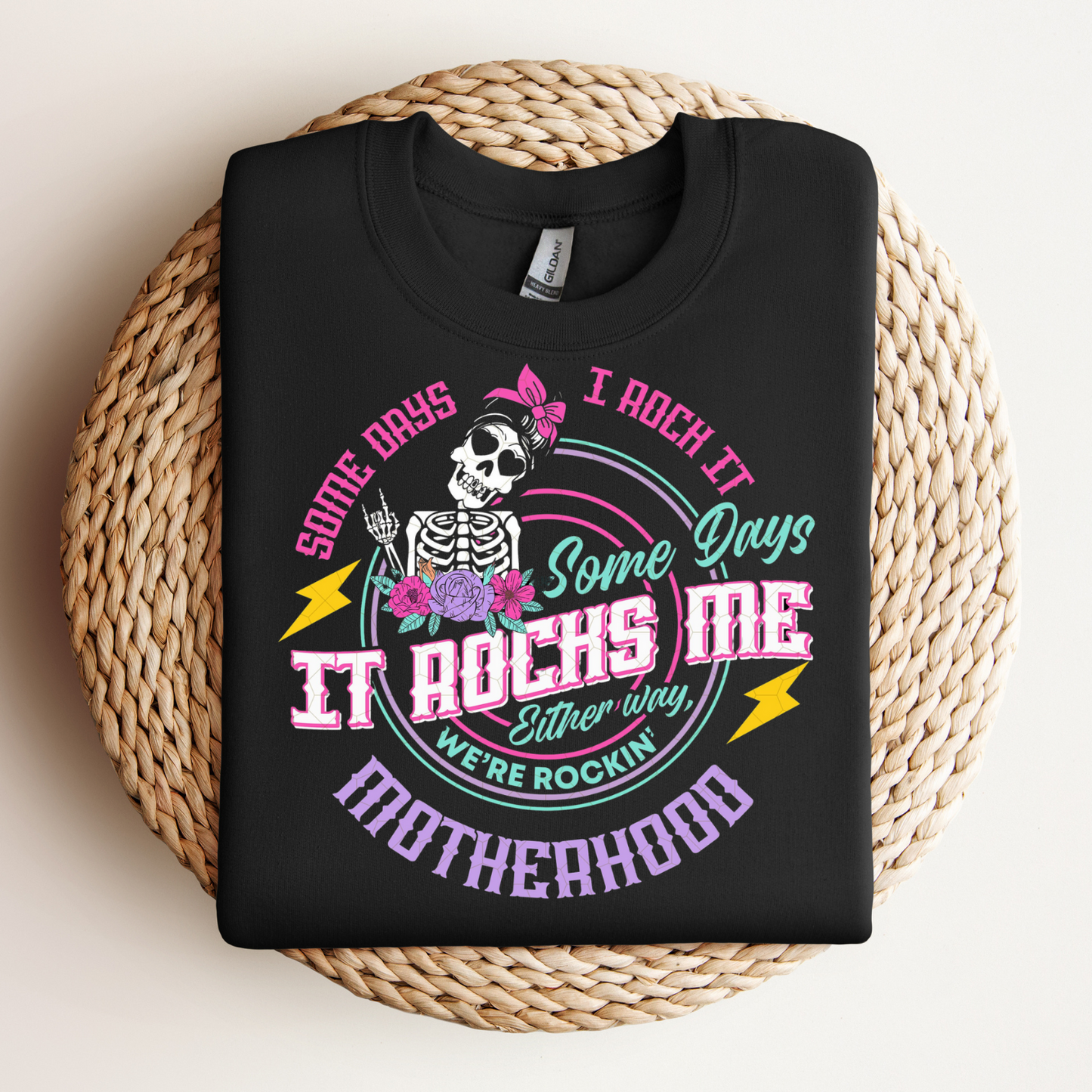 Rocking Motherhood Skull T-Shirt, Unisex Tee for Moms, Funny Mother's Day Gift, Casual Wear, Halloween Outfit, Gift for New Moms