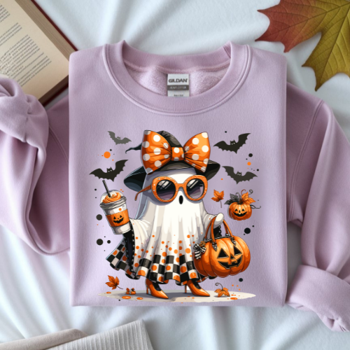 Boojee Halloween Pumpkin Ghost Sweatshirt, Cozy Fall Apparel, Unisex Crewneck, Unique Halloween Gift, Casual Sweatshirt for Celebrations