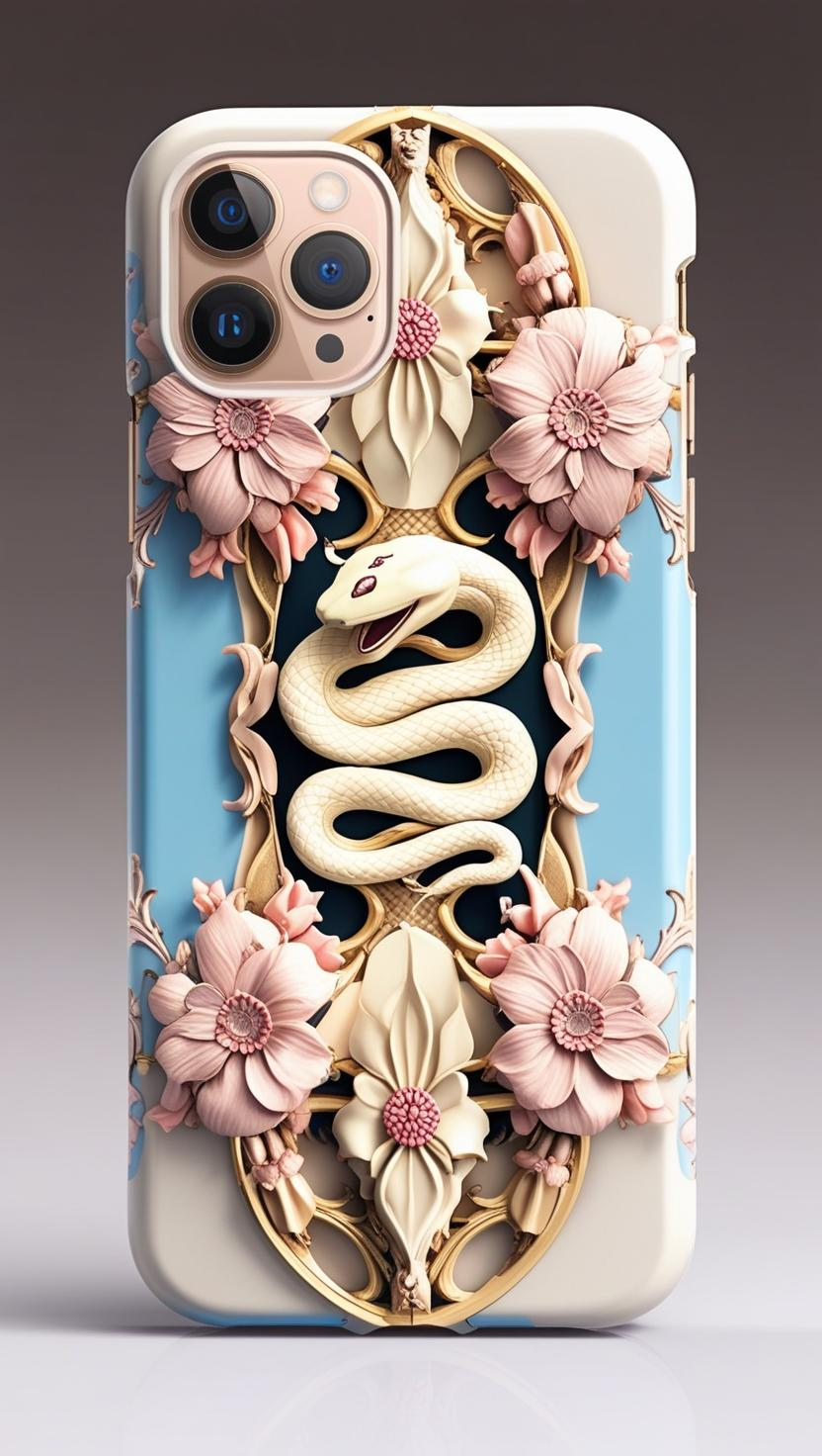 Artistic Snake Phone Case - Floral Design, Tough & Stylish, Elegant Snake and Flowers Phone Case for iPhone, Samsung, and Google Pixel