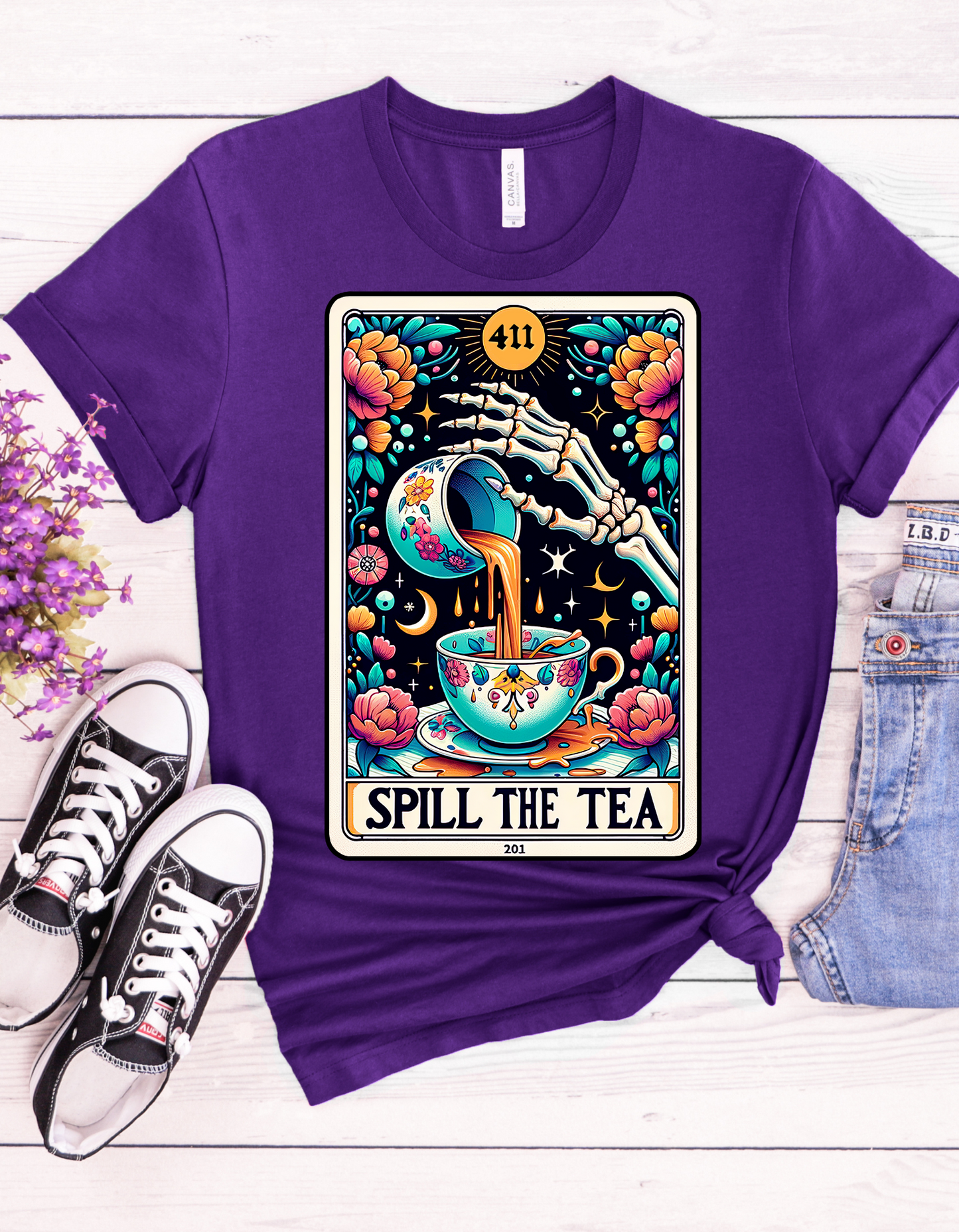 Spill The Tea Tarot Card Shirt, Tea Lover Tarot Card Shirt, Skeleton Tarot Card Shirt, Celestial Shirt, Shirt for Tea Lovers