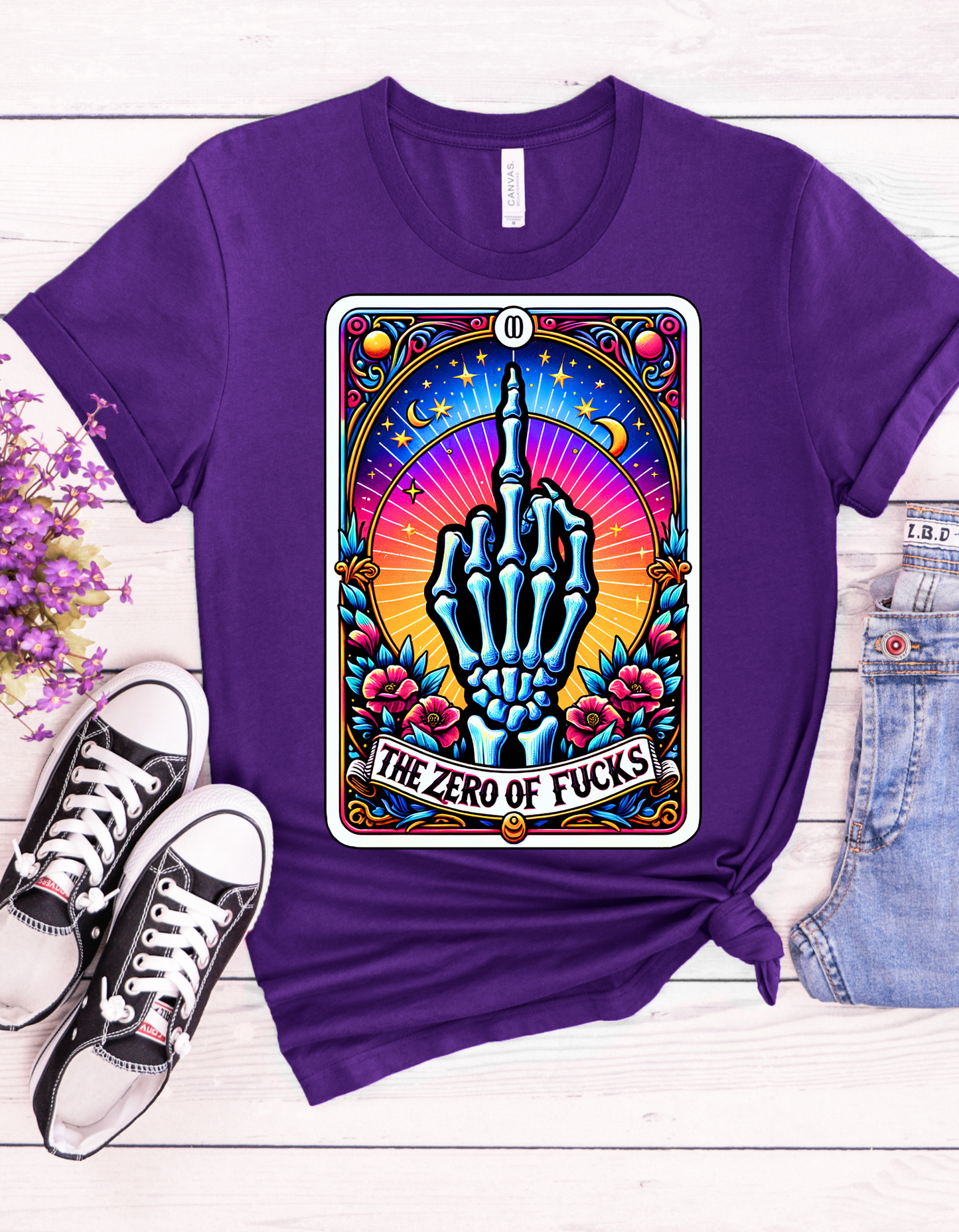 The Zero of Fucks Tarot Card Shirt, The Finger Skeleton Tarot Card Shirt, Celestial Shirt, Mystical Shirt