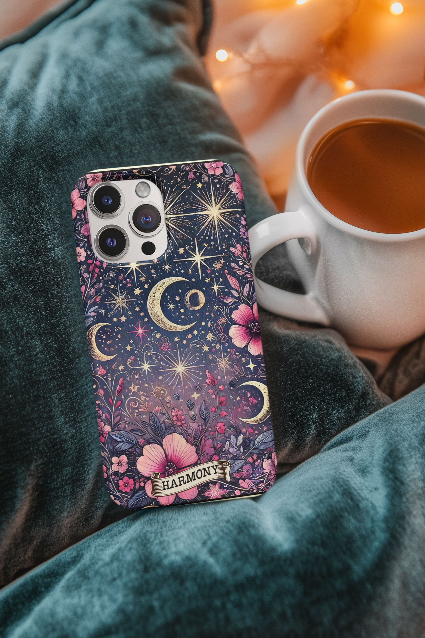 Celestial Harmony Phone Case - Floral Cosmic Design, Celestial Moon Phase Phone Case, Celestial Harmony Phone Case for iPhone and Samsung