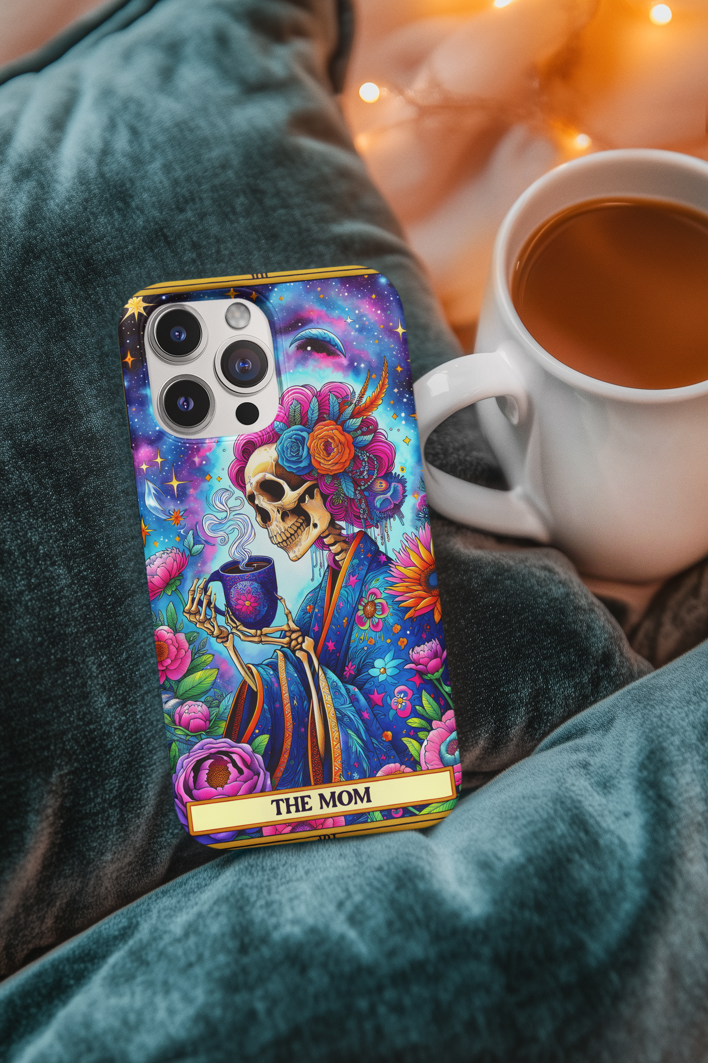 Vibrant Floral Skeleton Phone Case - Perfect Gift for Moms, The Mom Tarot Card Phone Case, Phone Case for Mother's Day, Cosmic Floral Phone Case for Mom