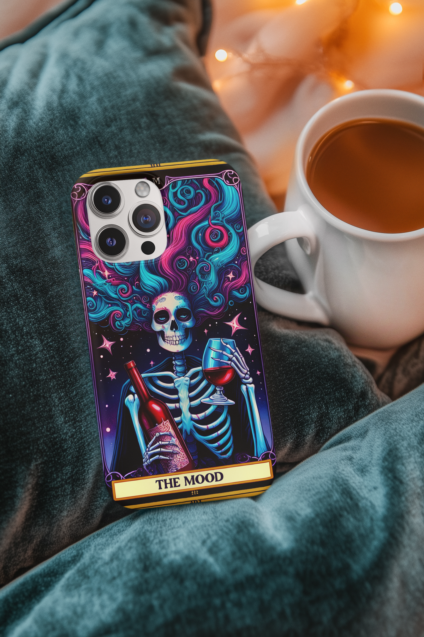 Vibrant Skeleton Phone Case - 'The Mood' Art - Party & Halloween Vibes, The Mood Tarot Card Phone Case for iPhone and Samsung