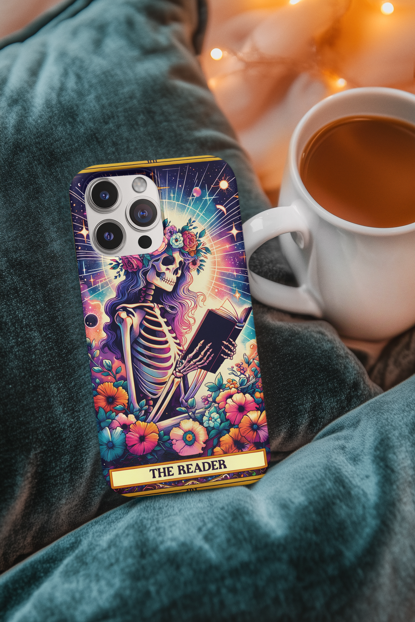 Artistic Skeleton Phone Case - The Reader Design for Book Lovers, The Reader Tarot Card Phone Case, Phone Case for Book Reader iPhone and Samsung