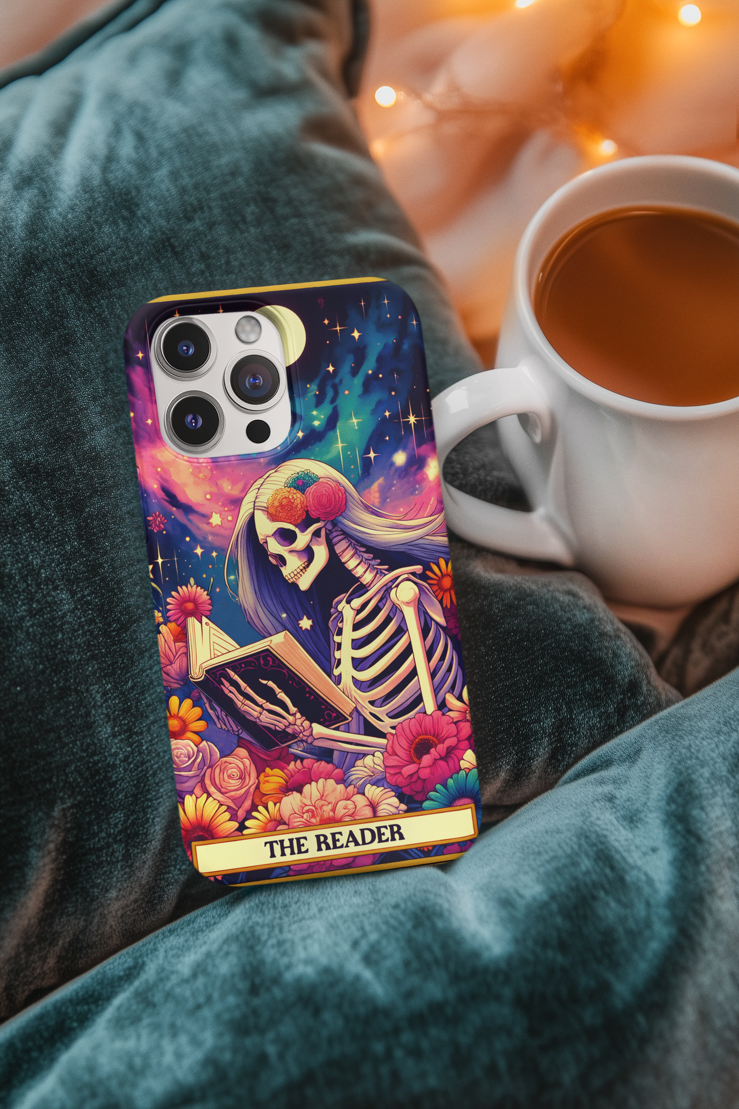 Artistic Skeleton Phone Case - The Reader Design for Book Lovers, The Reader Tarot Card Phone Case, Phone Case for Book Reader iPhone and Samsung