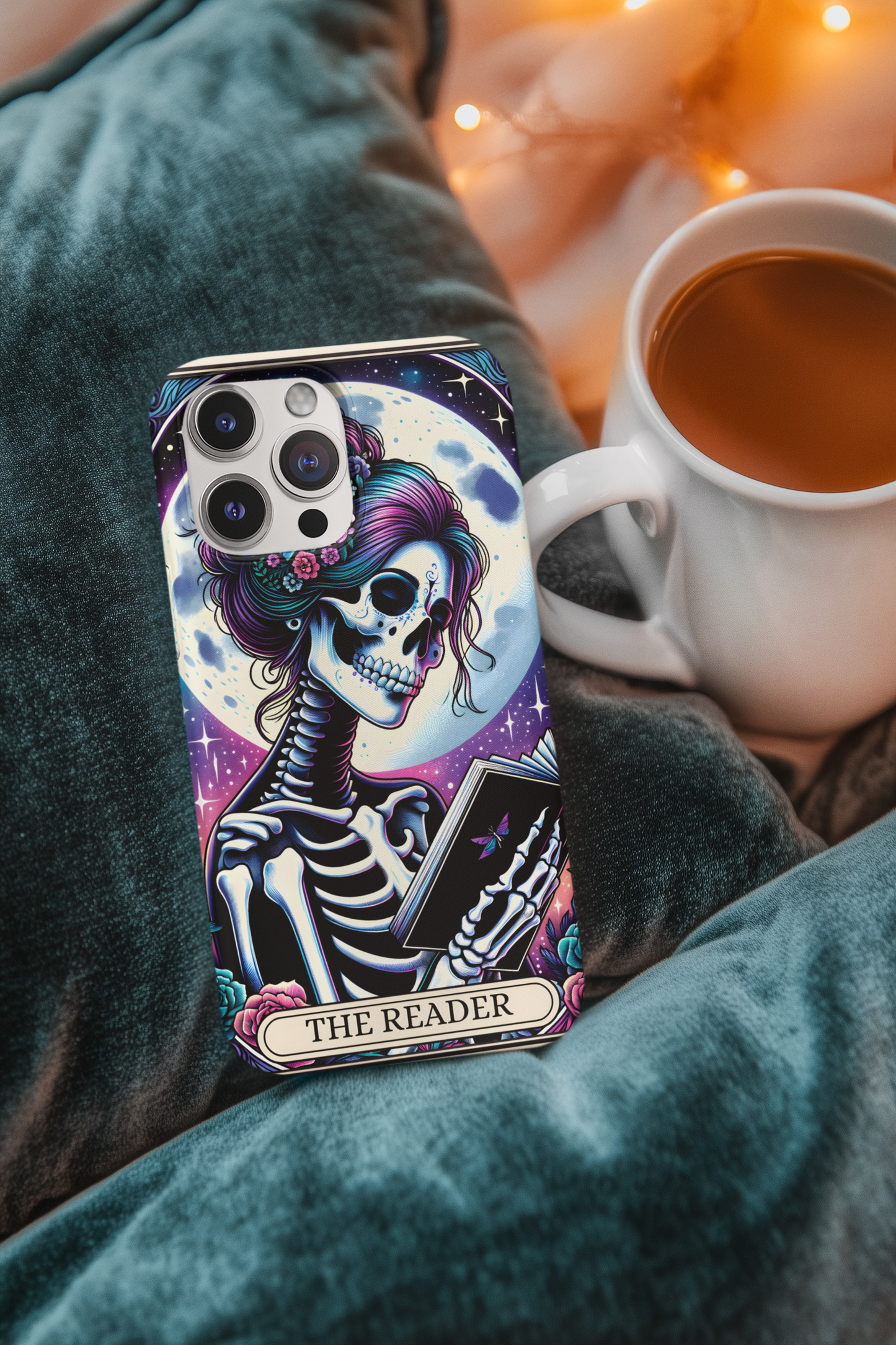 Artistic Skeleton Phone Case - The Reader Design for Book Lovers, The Reader Tarot Card Phone Case, Phone Case for Book Reader iPhone and Samsung