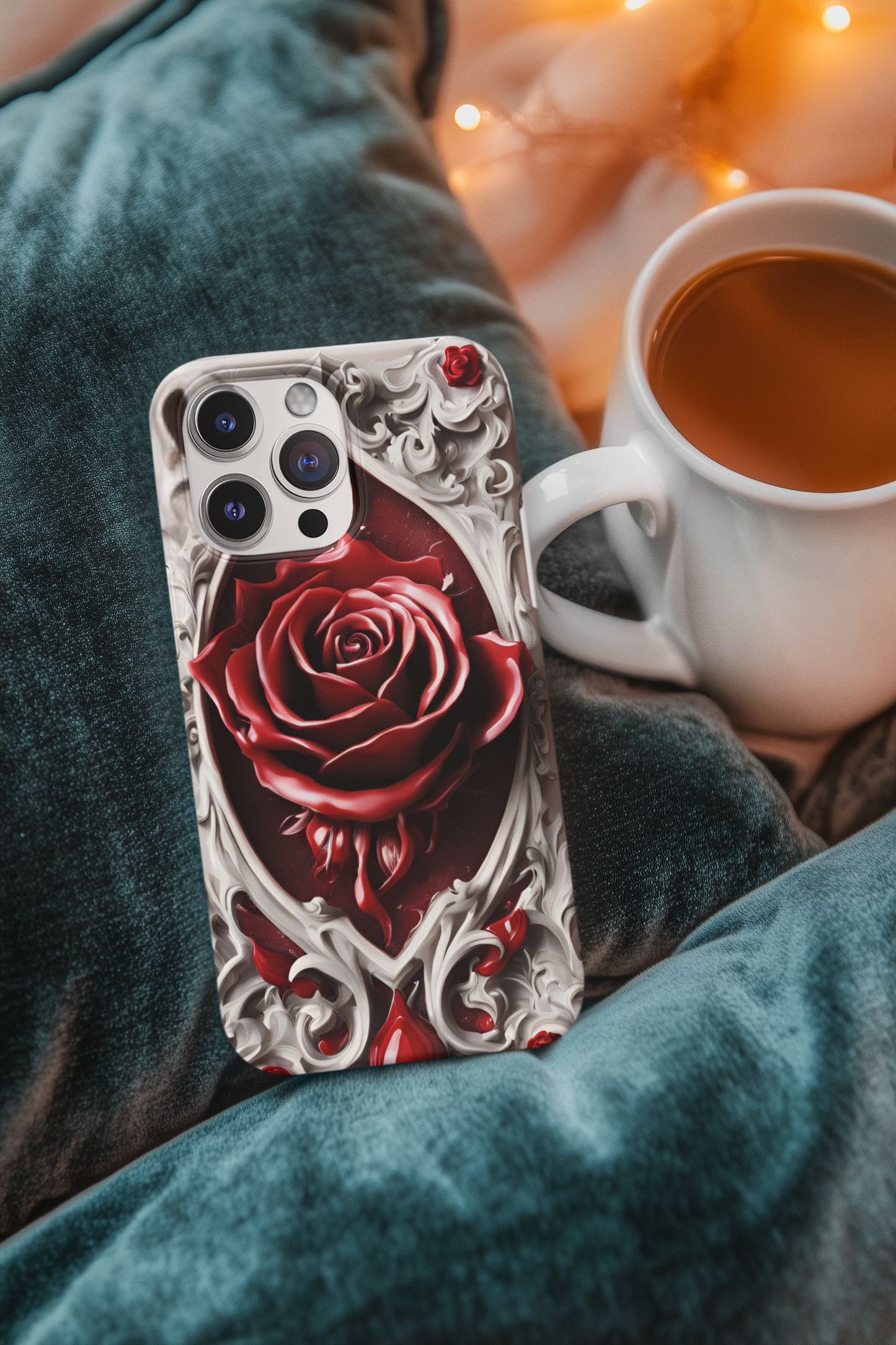 Elegant gothic red rose design tough phone case for iPhone and Samsung, Gothic Victorian Style Phone Case, Goth Red Rose Phone Case