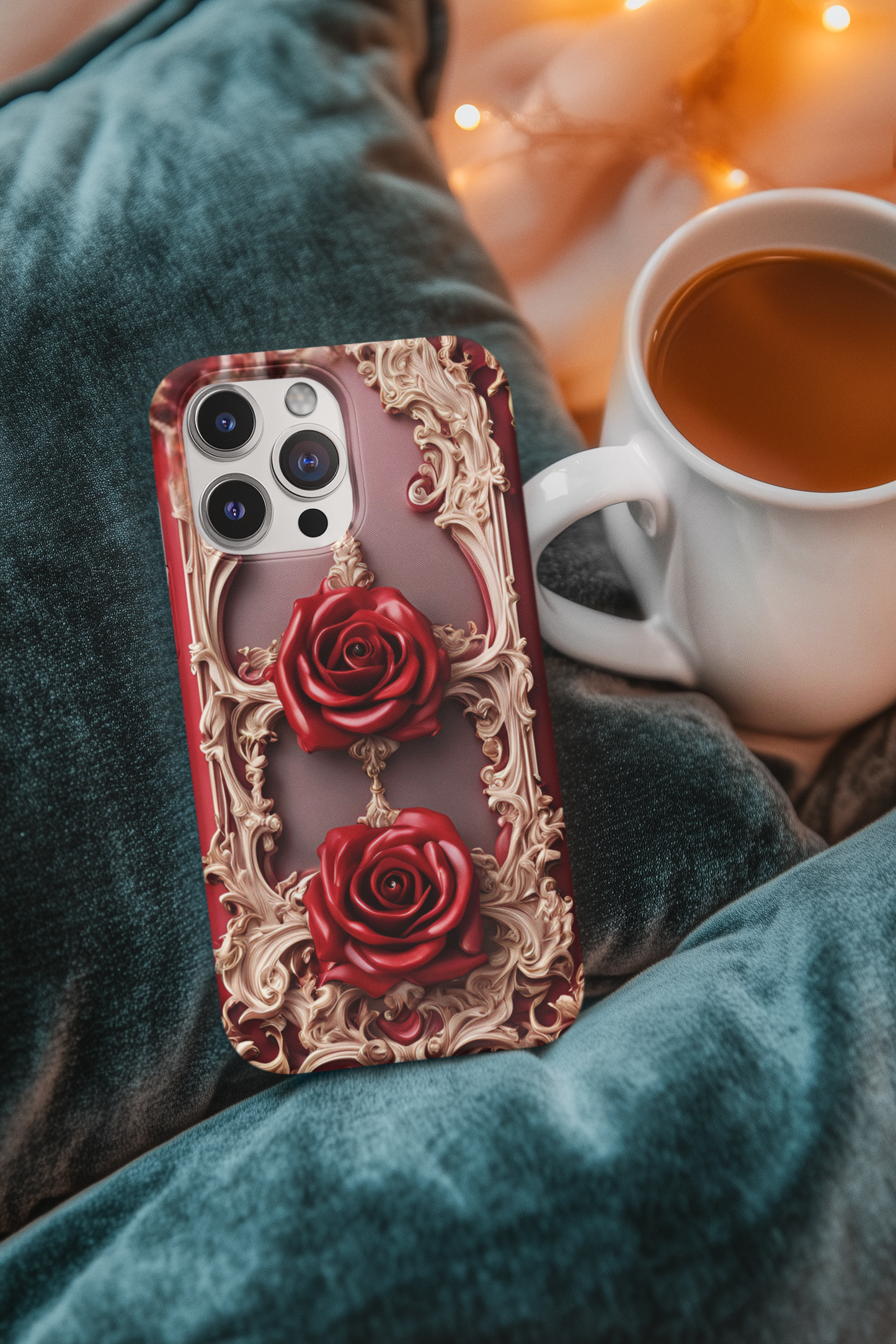 Elegant gothic red rose design tough phone case for iPhone and Samsung, Gothic Victorian Style Phone Case, Goth Red Rose Phone Case