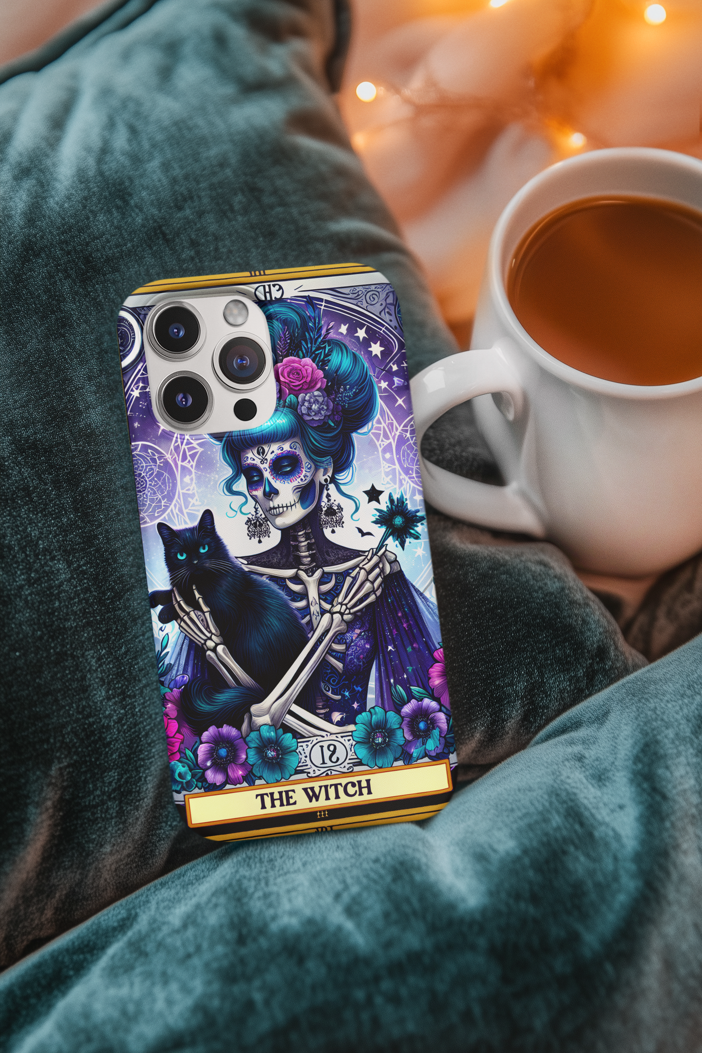 Witchy Phone Case - Artistic Skeleton with Cat Design, The Witch Tarot Card Phone Case, Witchy Phone Case for iPhone and Samsung