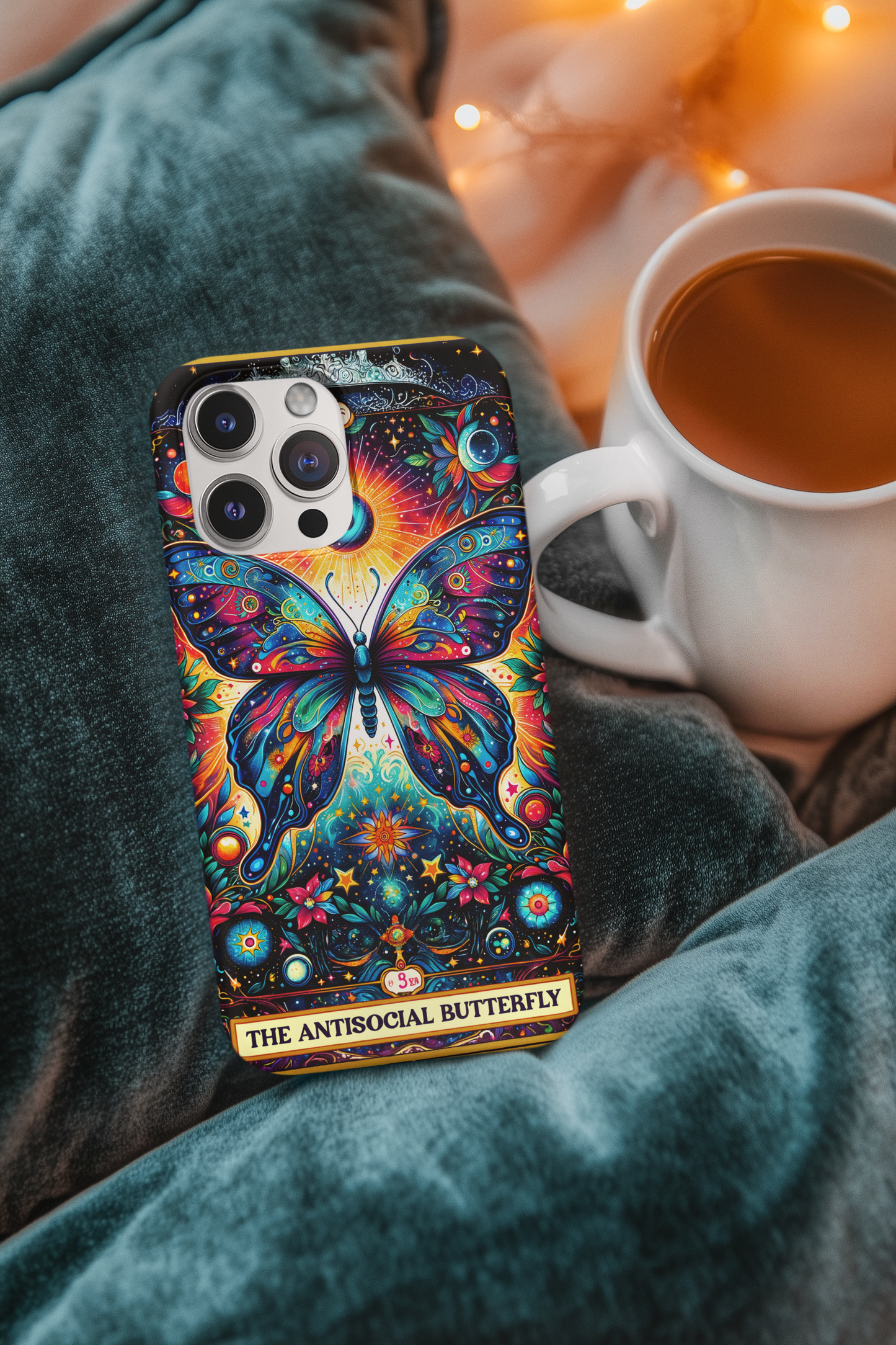 Vibrant Butterfly Phone Case - Colorful Tough Protector, Antisocial Butterfly Tarot Card Phone Case, Cosmic Butterfly tarot phone case for iPhone and Samsung, Celestial Butterfly Phone Case