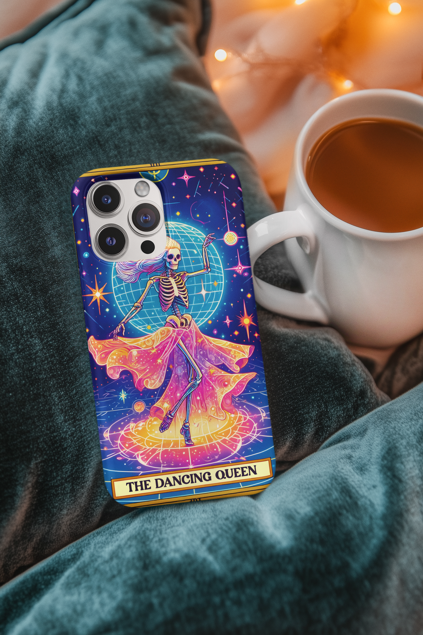 Celestial Dancing Skeleton Phone Case | Tough Cases for Halloween & Fun, The Dancing Queen Tarot Card Phone Case, Dancing Party Phone Case for iPhone and Samsung