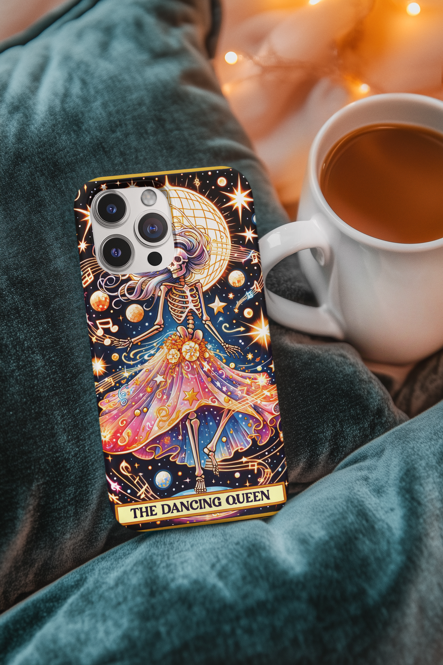 Dancing Queen Phone Case - Colorful Skeleton Design for Music Lovers, The Dancing Queen Tarot Card Phone Case, Cosmic Dancing Queen Phone Case for iPhone and Samsung