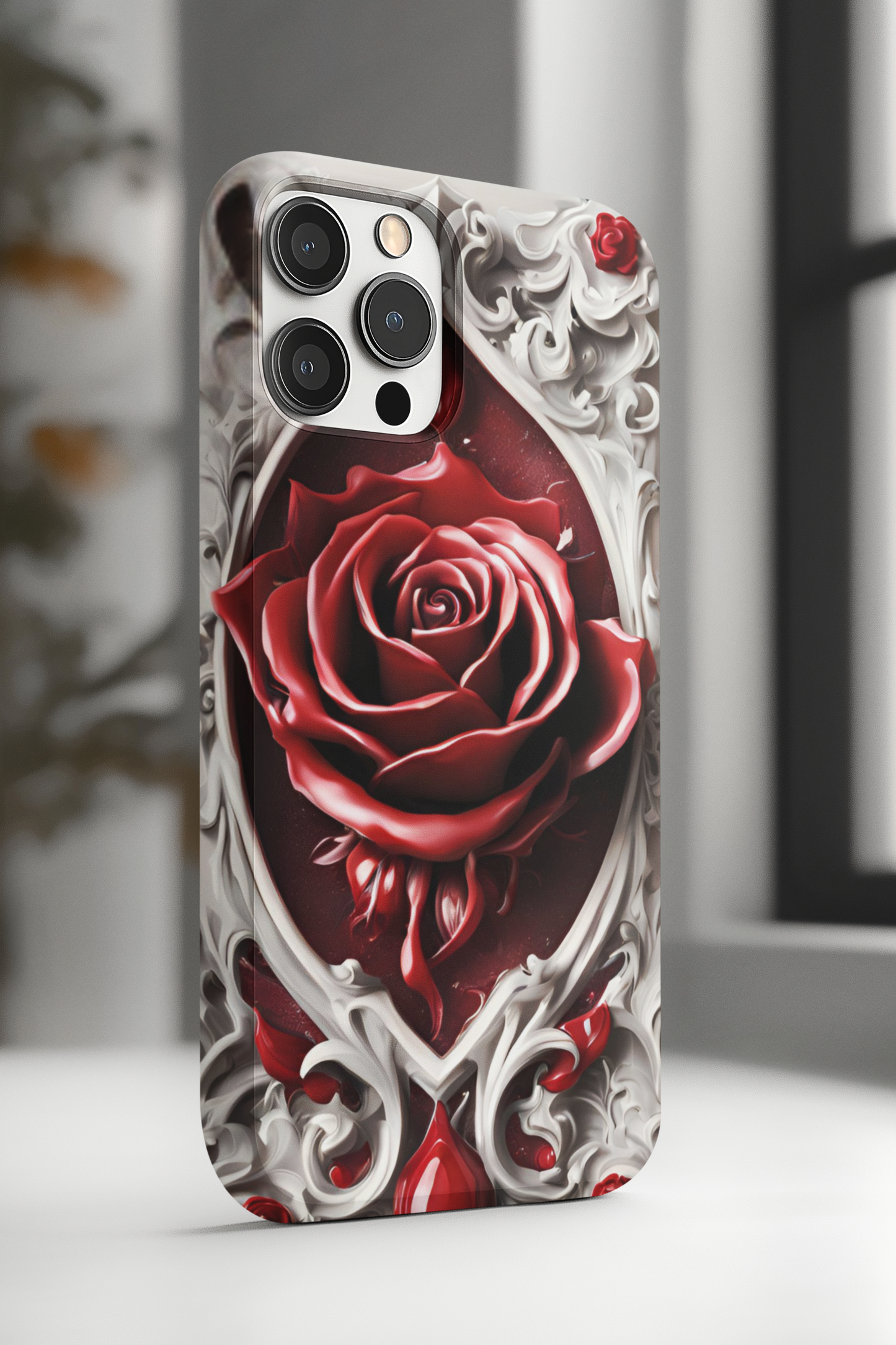 Elegant gothic red rose design tough phone case for iPhone and Samsung, Gothic Victorian Style Phone Case, Goth Red Rose Phone Case