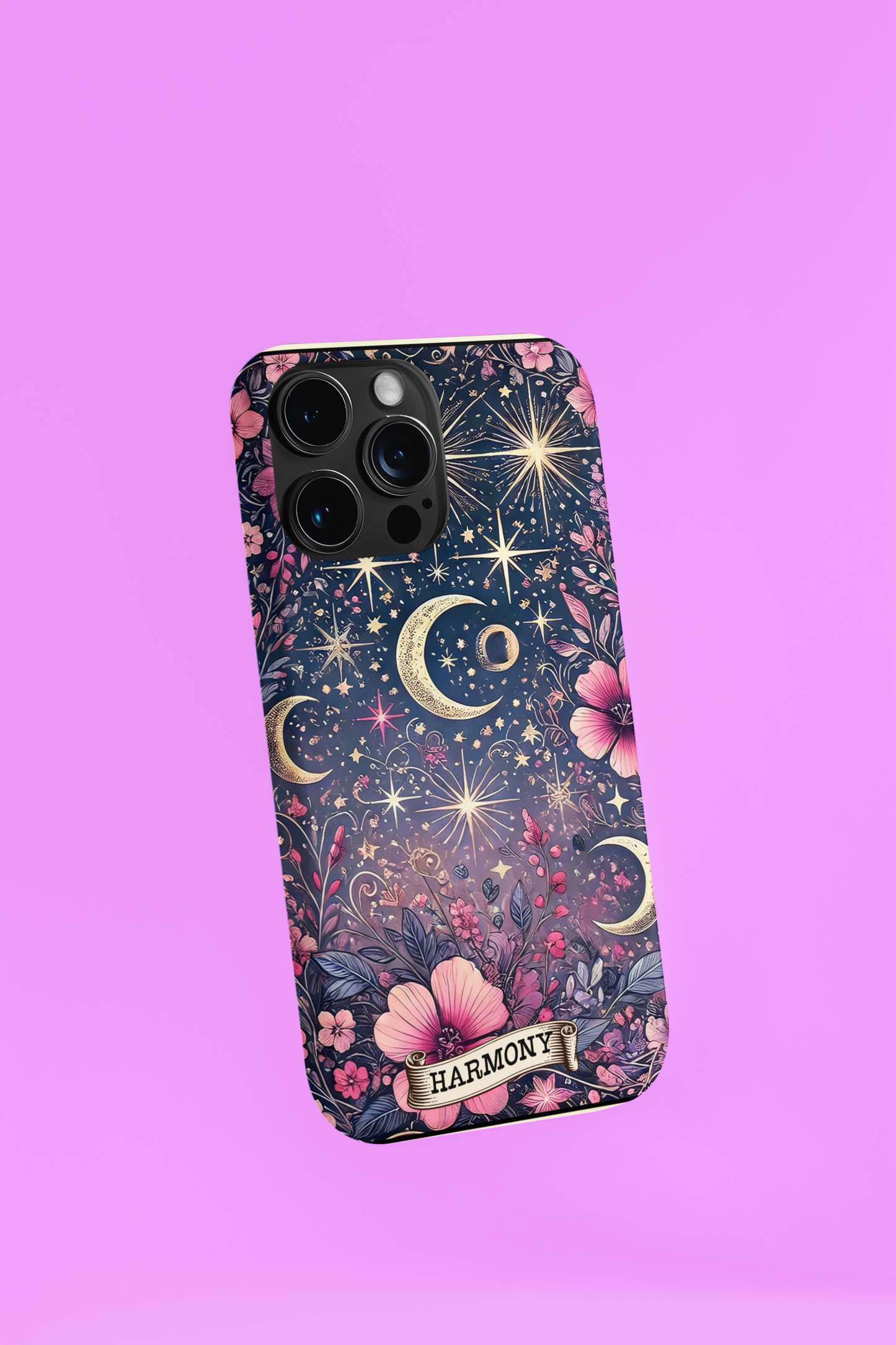 Celestial Harmony Phone Case - Floral Cosmic Design, Celestial Moon Phase Phone Case, Celestial Harmony Phone Case for iPhone and Samsung