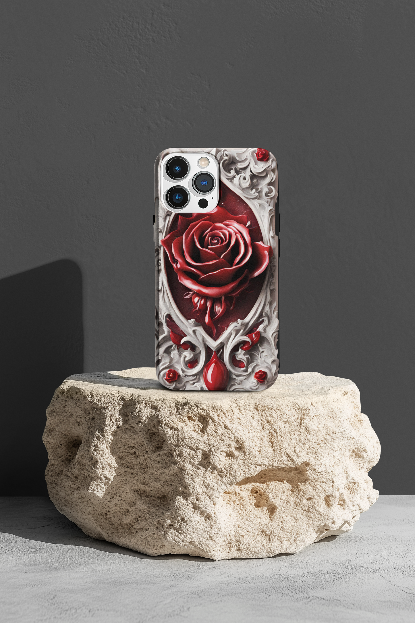 Elegant gothic red rose design tough phone case for iPhone and Samsung, Gothic Victorian Style Phone Case, Goth Red Rose Phone Case