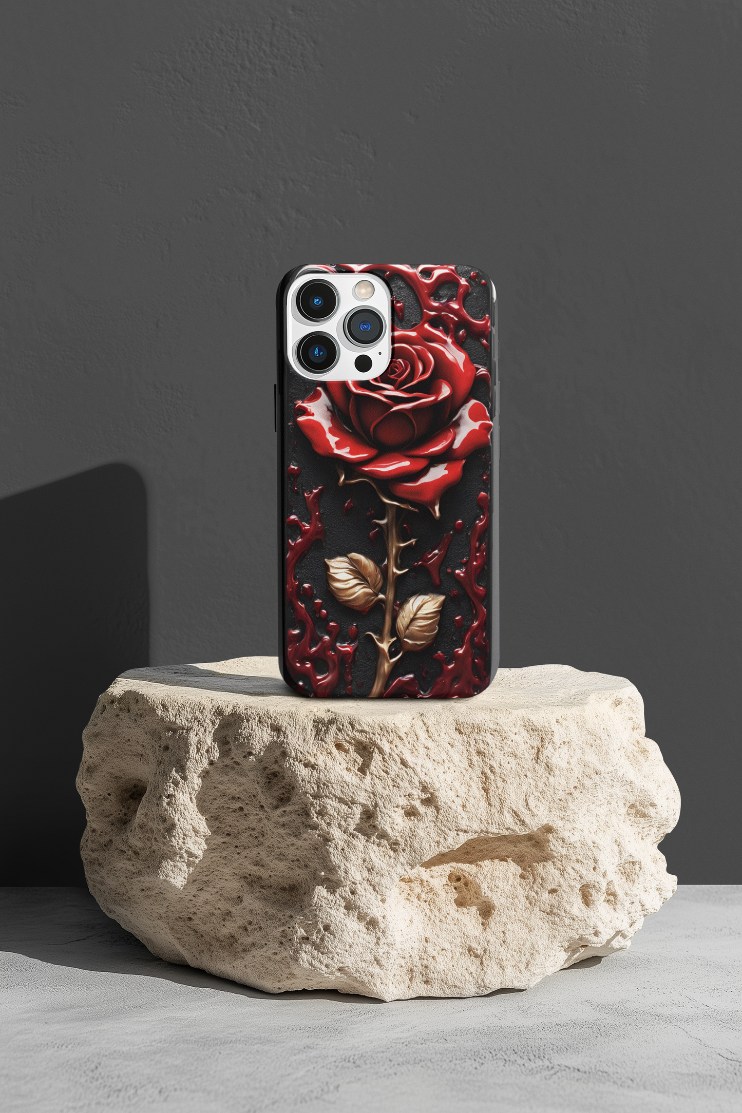 3D Gothic Red Rose Phone Case, Goth Style Dripping Blood Red Rose Phone Case for Google Pixel, iPhone, and Samsung