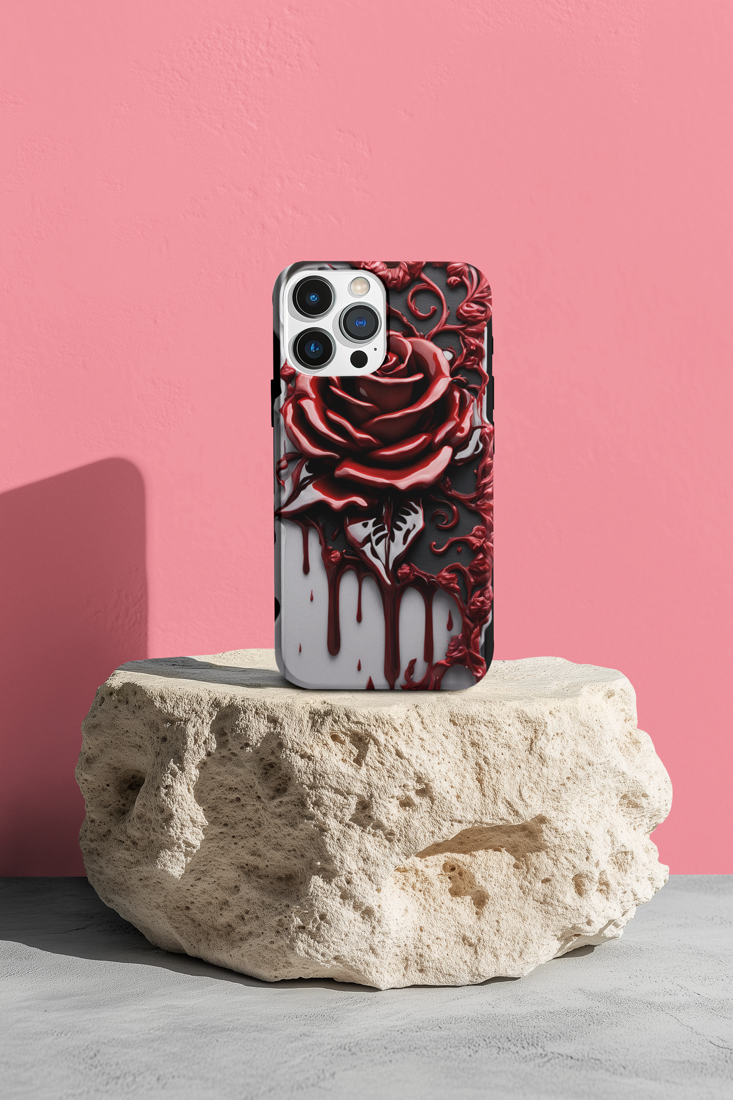 3D Gothic Red Rose Phone Case, Goth Style Dripping Blood Red Rose Phone Case for Google Pixel, iPhone, and Samsung