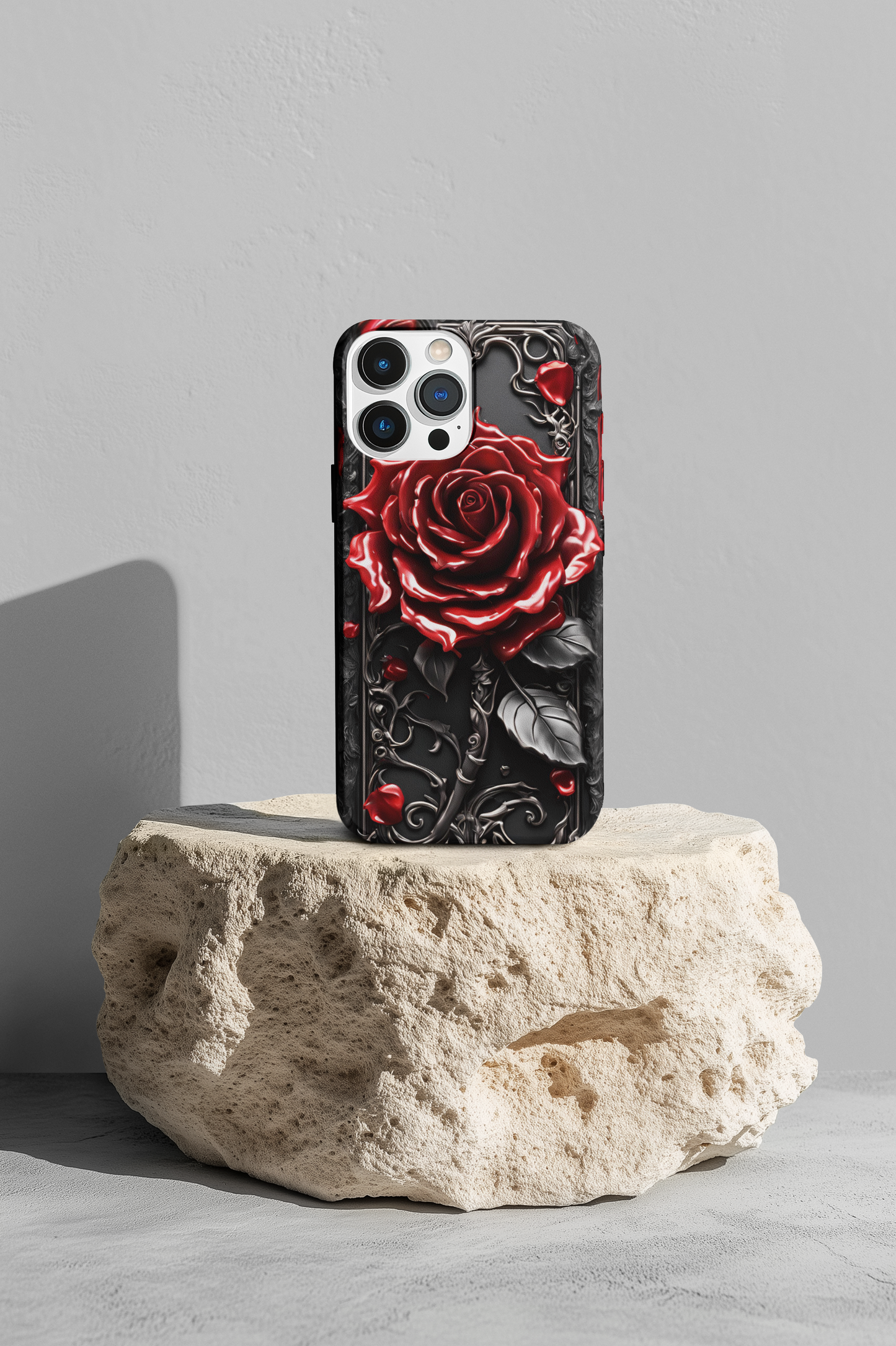 3D Gothic Dripping Red Rose Phone Case, Goth Style Red Rose Phone Case for Google Pixel, iPhone, and Samsung