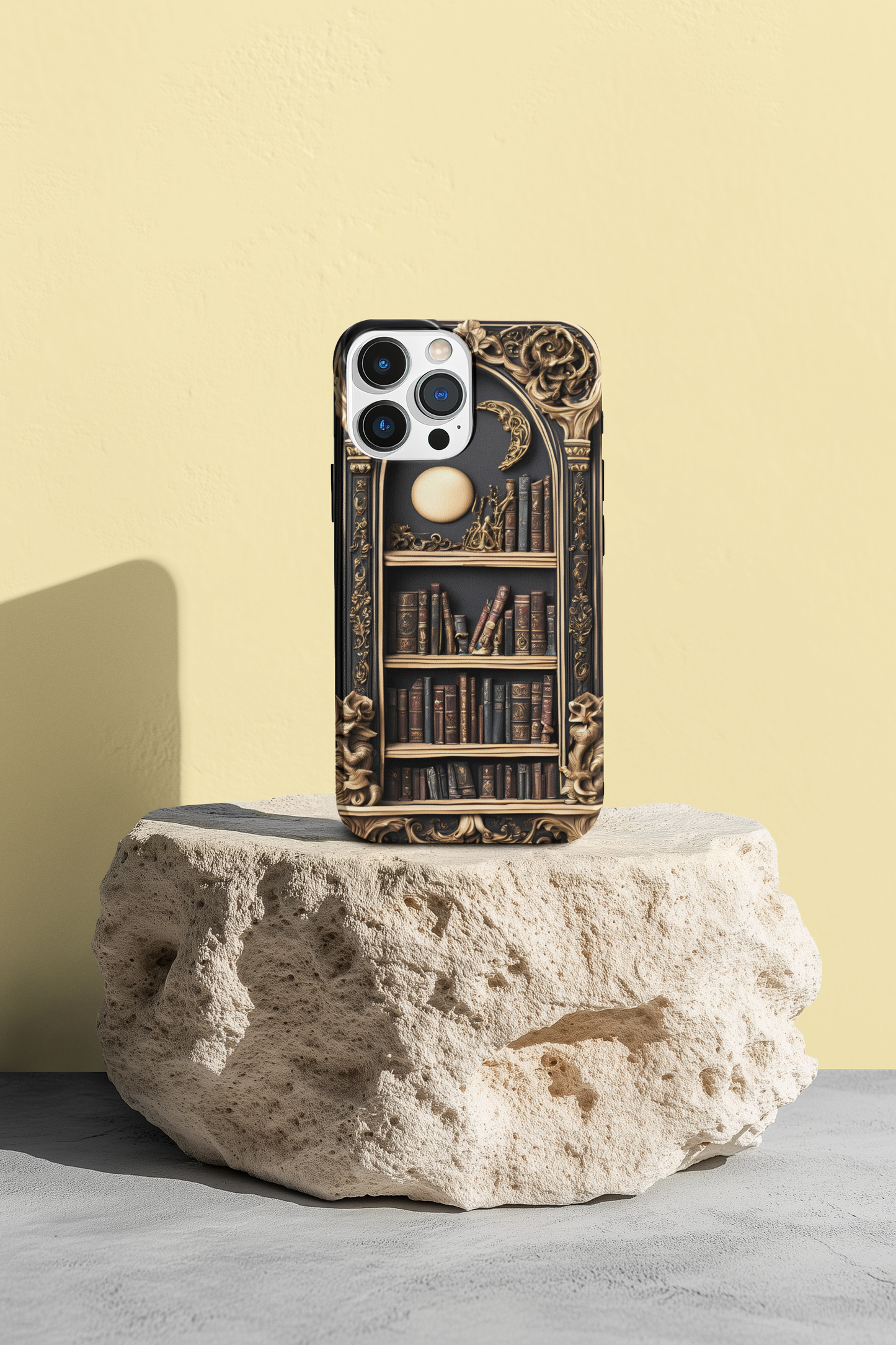 Gothic Bookshelf Phone Case, Gothic Library Crescent Moon Phone Case, Gothic Book Phone Case for Google, iPhone, and Samsung