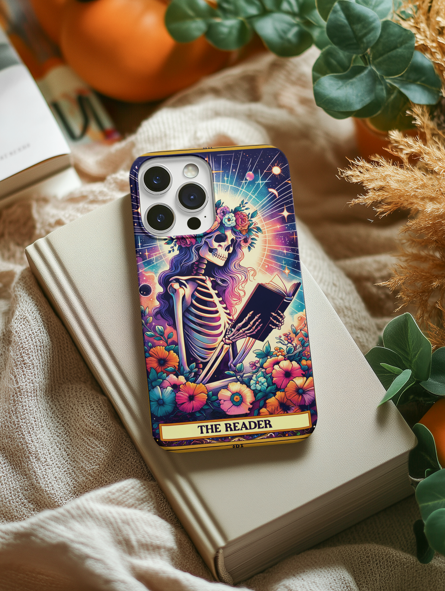 Artistic Skeleton Phone Case - The Reader Design for Book Lovers, The Reader Tarot Card Phone Case, Phone Case for Book Reader iPhone and Samsung