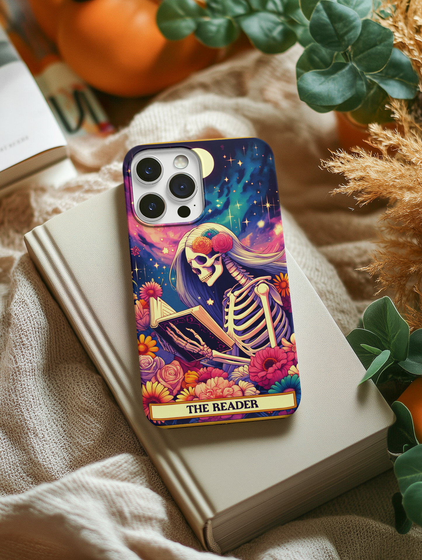 Artistic Skeleton Phone Case - The Reader Design for Book Lovers, The Reader Tarot Card Phone Case, Phone Case for Book Reader iPhone and Samsung