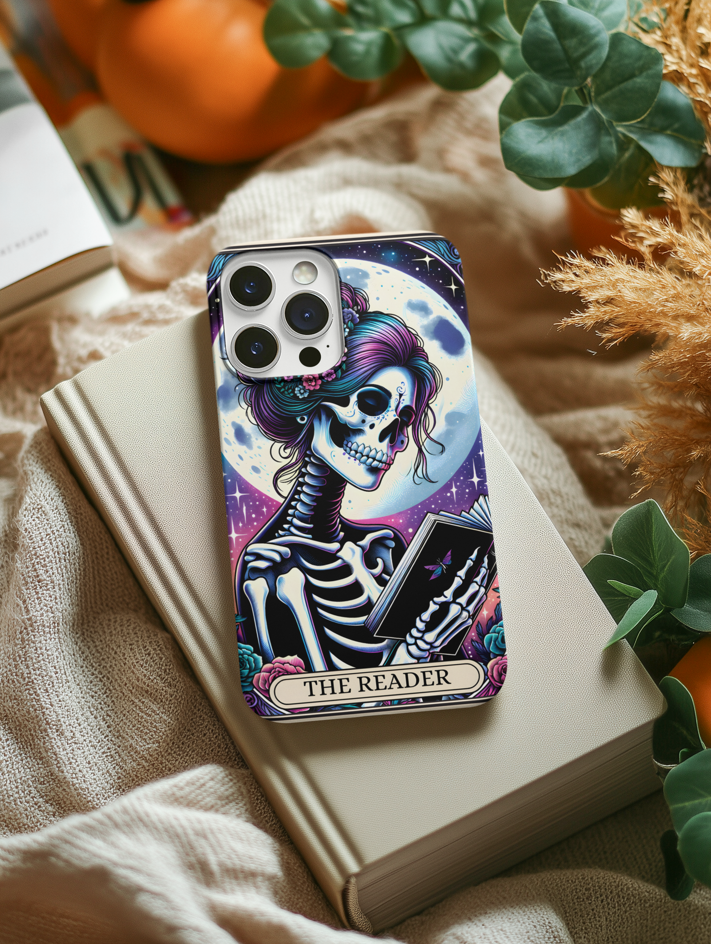 Artistic Skeleton Phone Case - The Reader Design for Book Lovers, The Reader Tarot Card Phone Case, Phone Case for Book Reader iPhone and Samsung