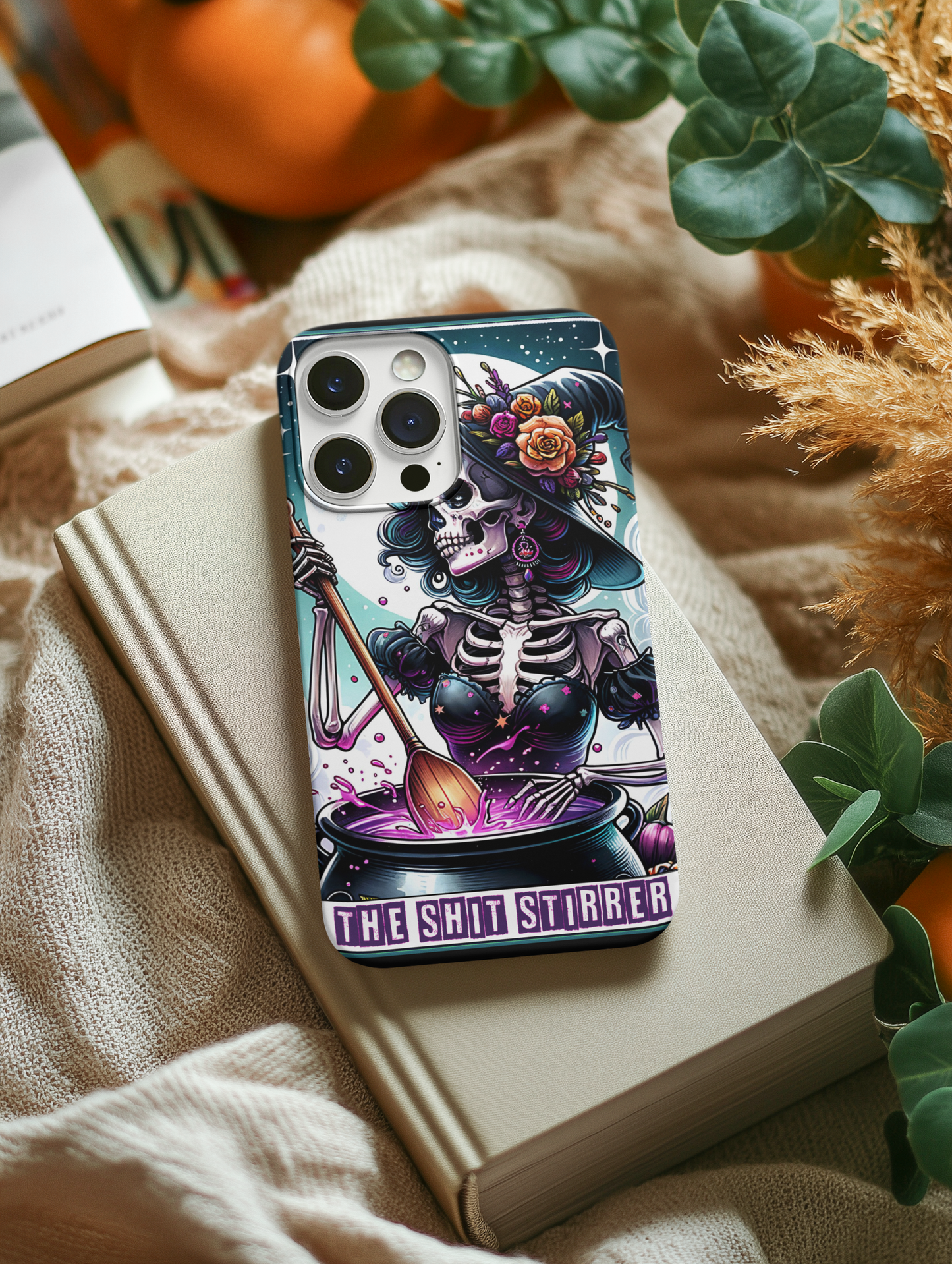 Gothic Phone Case - 'The Shit Stirrer' Skeleton Design for Halloween Lovers, The Shit Stirrer Tarot Card Phone Case, Witchy Phone for iPhone and Samsung