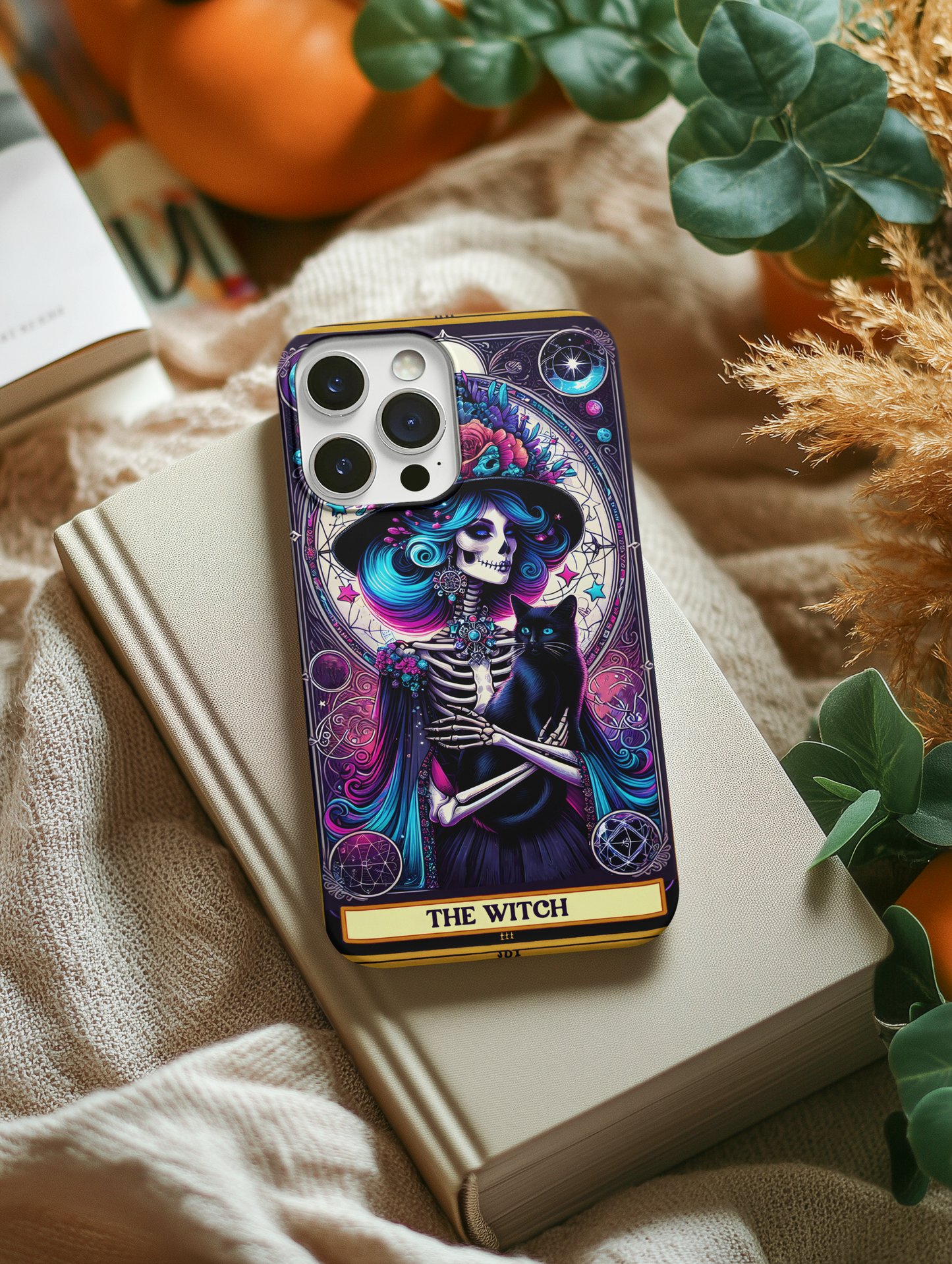 Witchy Phone Case - Artistic Skeleton with Cat Design, The Witch Tarot Card Phone Case, Witchy Phone Case for iPhone and Samsung