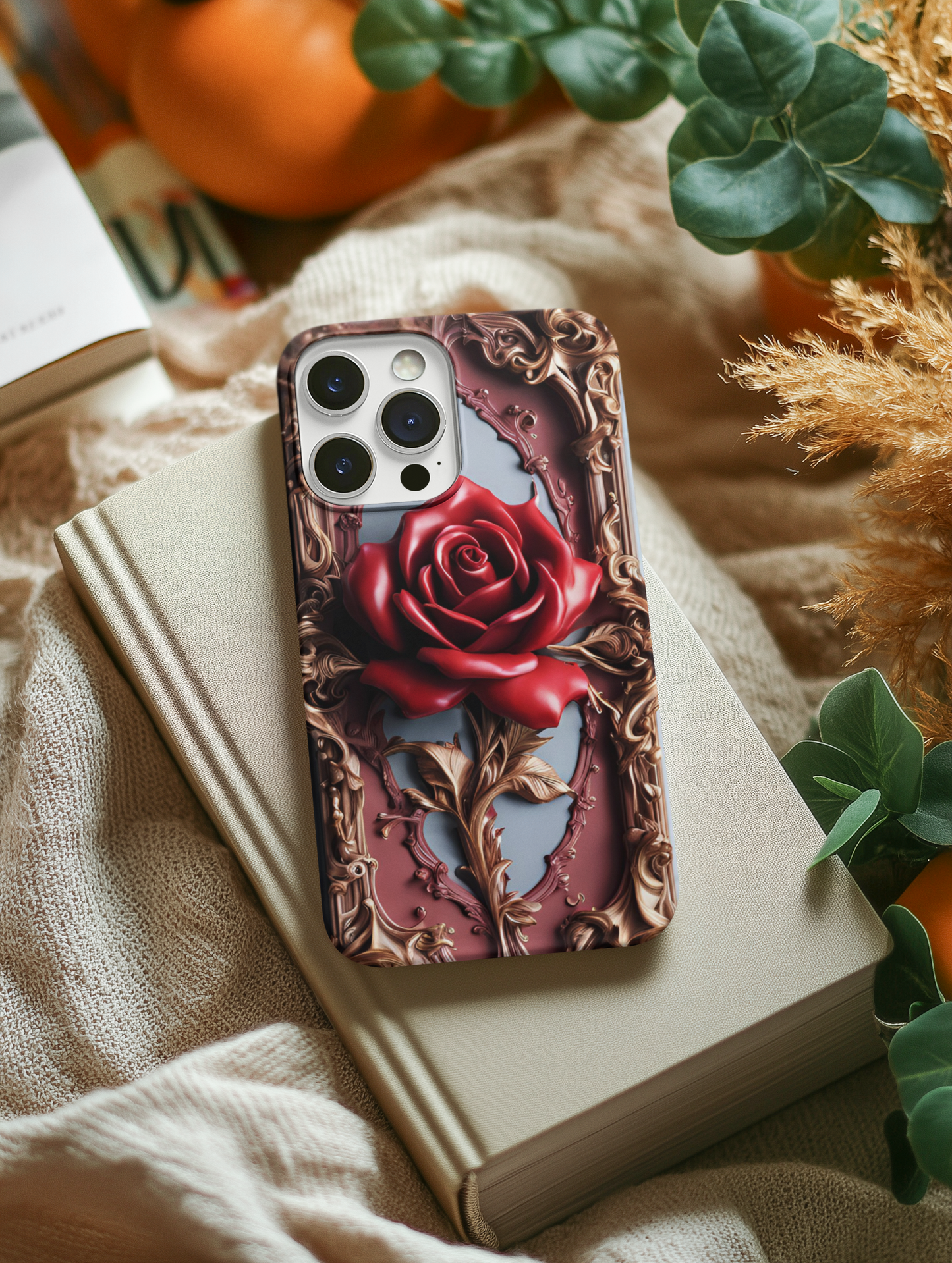 Elegant gothic red rose design tough phone case for iPhone and Samsung, Gothic Victorian Style Phone Case, Goth Red Rose Phone Case