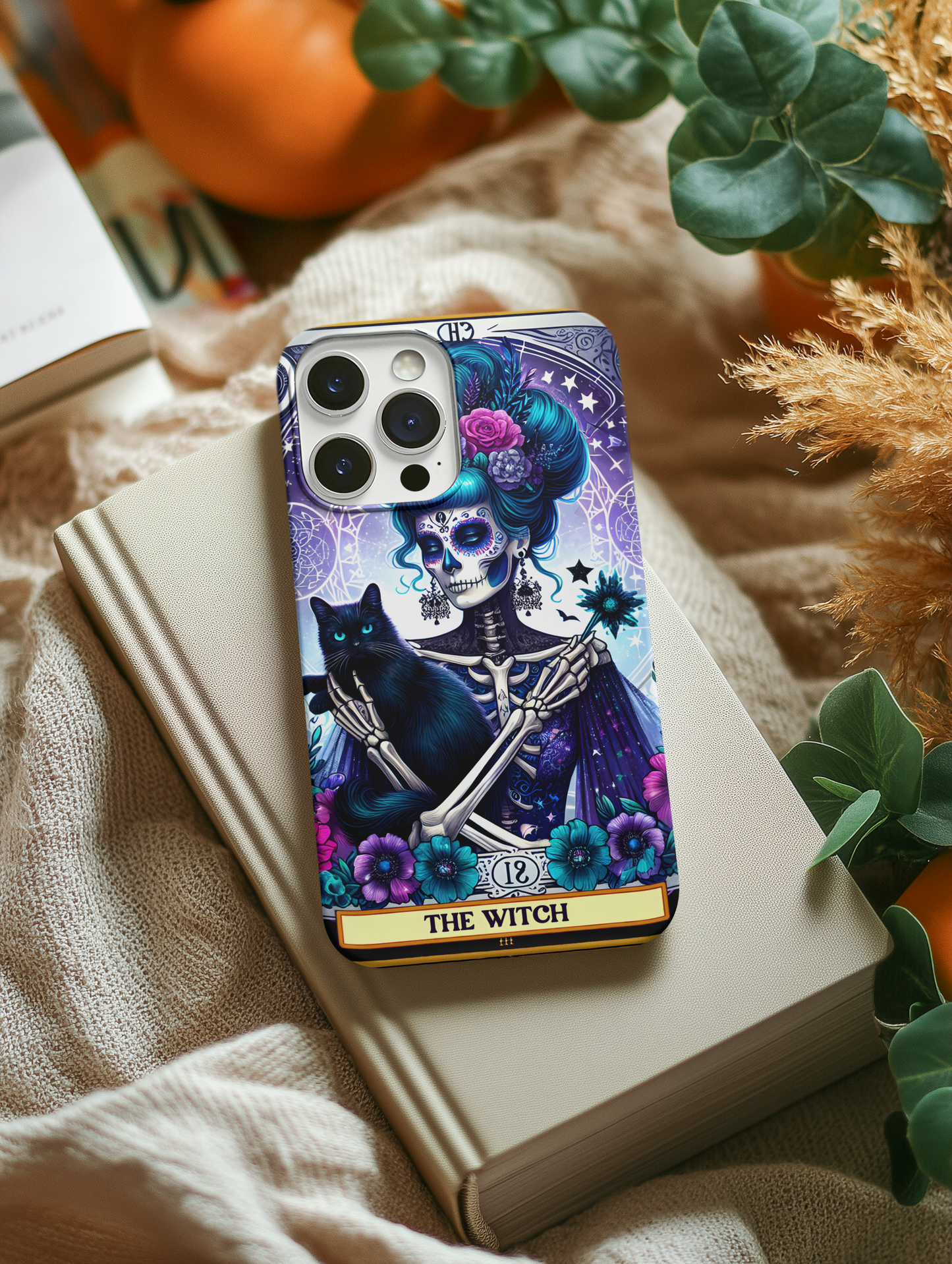 Witchy Phone Case - Artistic Skeleton with Cat Design, The Witch Tarot Card Phone Case, Witchy Phone Case for iPhone and Samsung